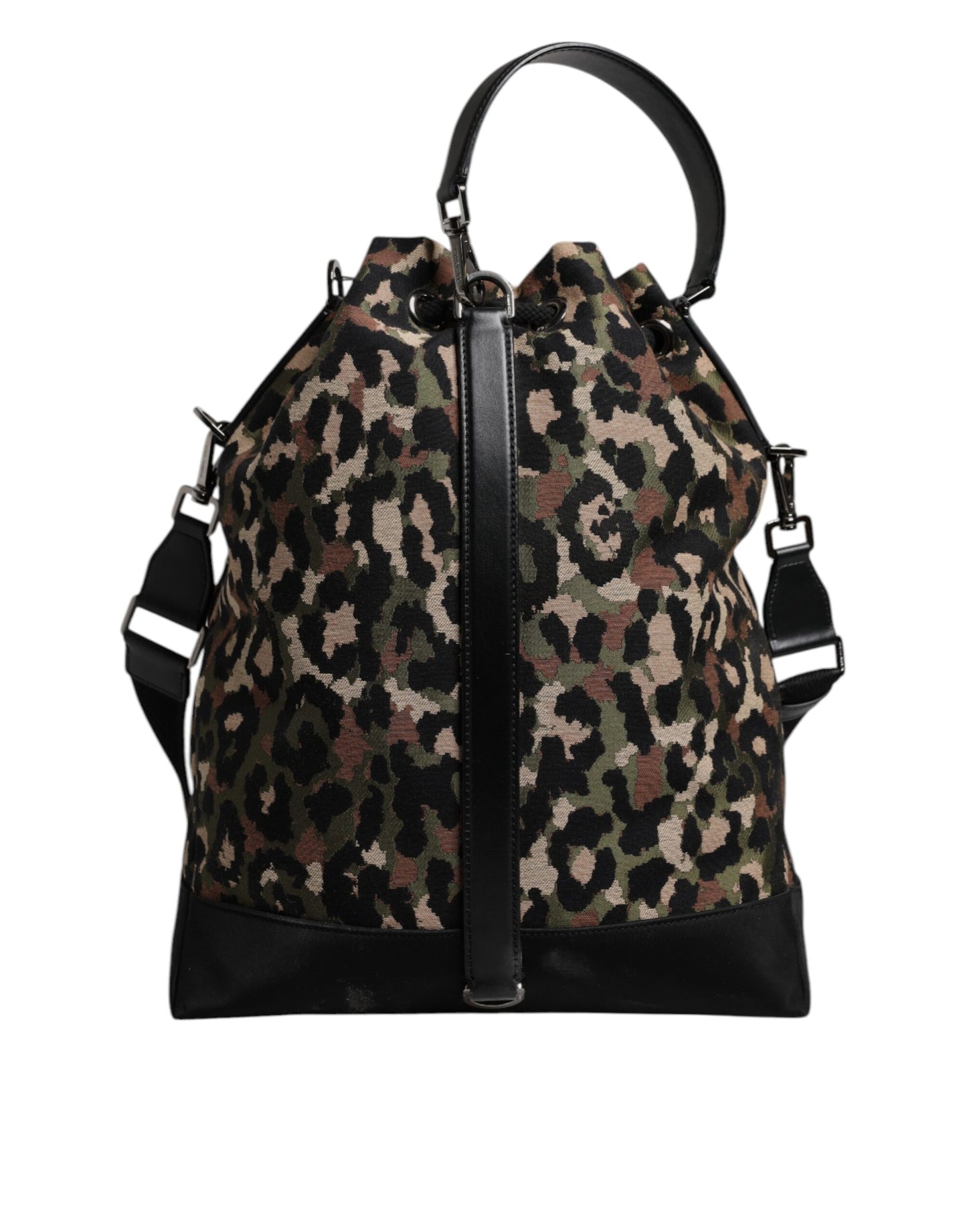 Sac seau à bandoulière en coton léopard multicolore Dolce & Gabbana