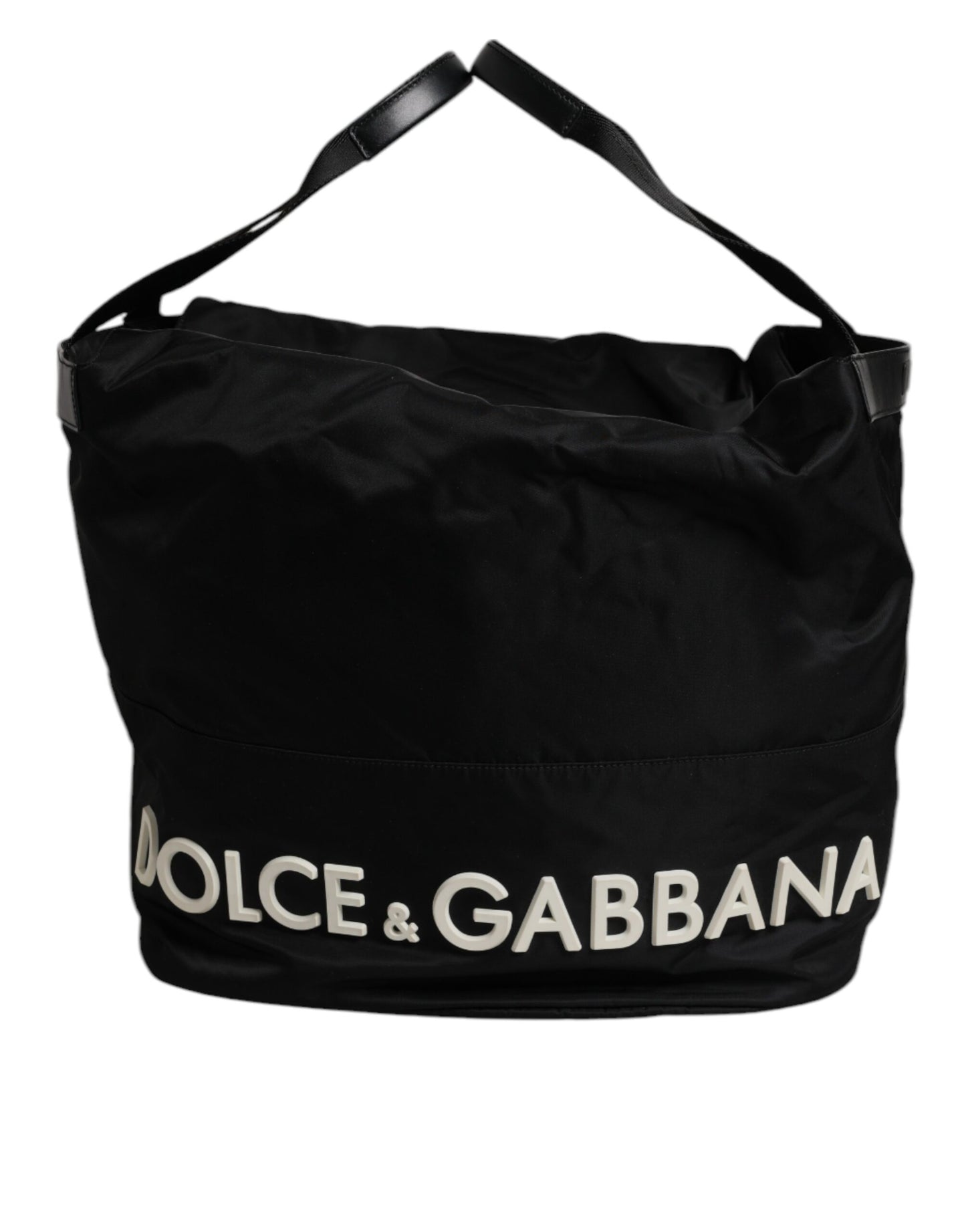 Dolce & Gabbana – Schultertasche aus schwarzem Nylon mit weißem Logo