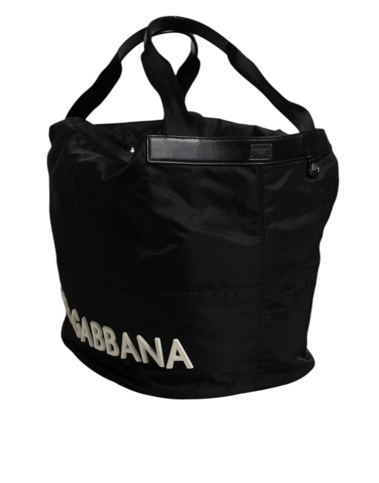 Dolce & Gabbana – Schultertasche aus schwarzem Nylon mit weißem Logo