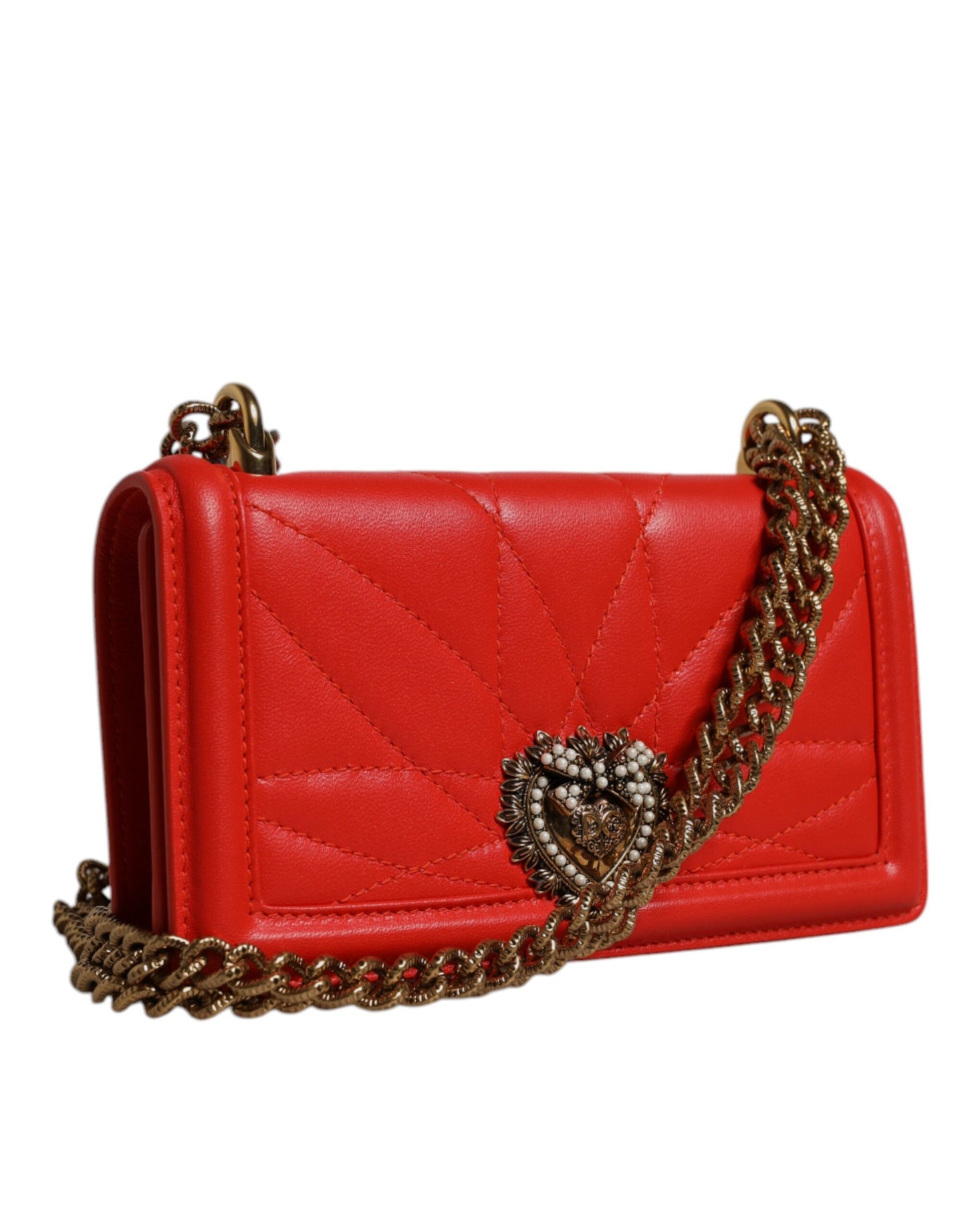 Sac bandoulière matelassé rouge Dolce & Gabbana avec chaîne pour téléphone