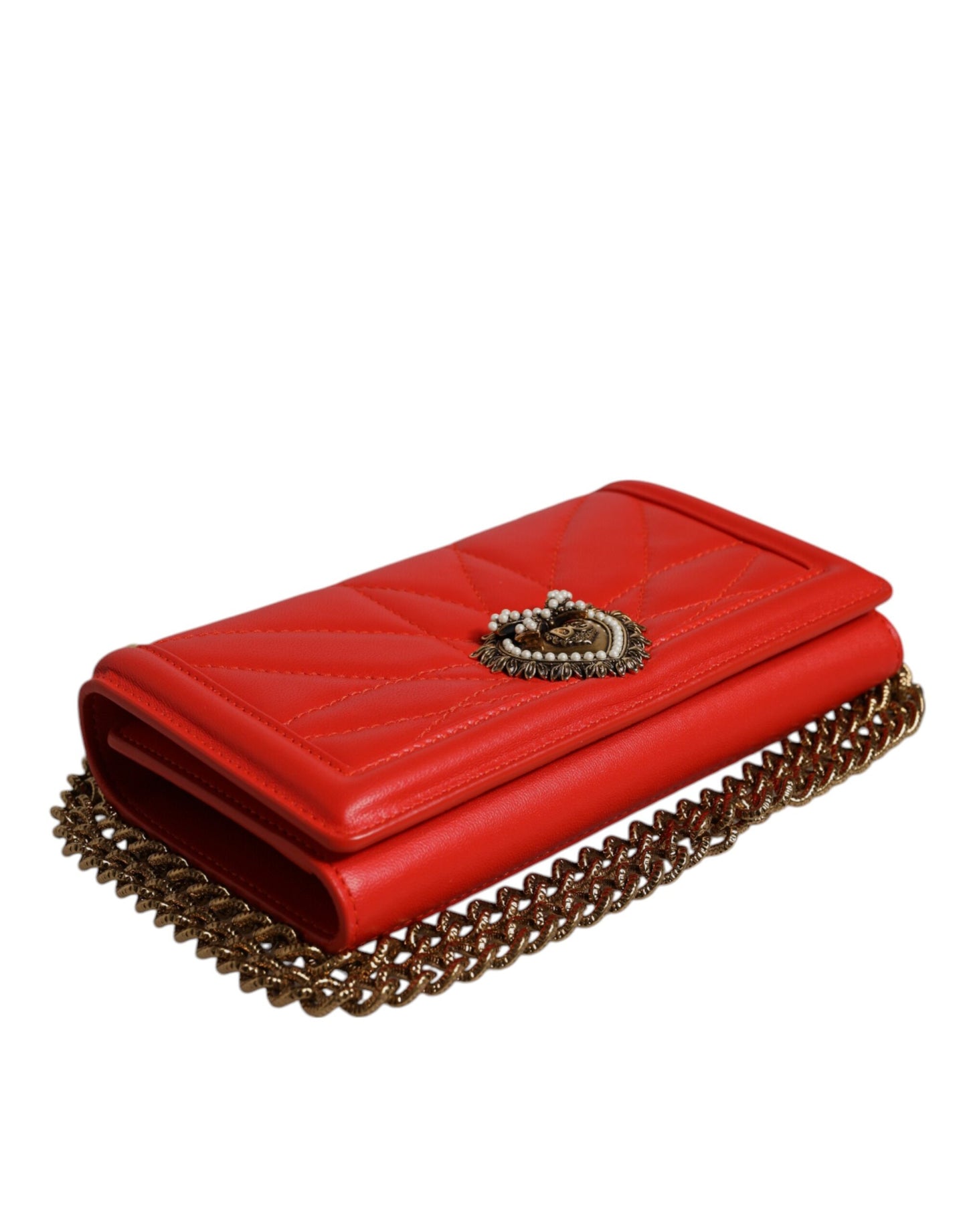 Sac bandoulière matelassé rouge Dolce & Gabbana avec chaîne pour téléphone
