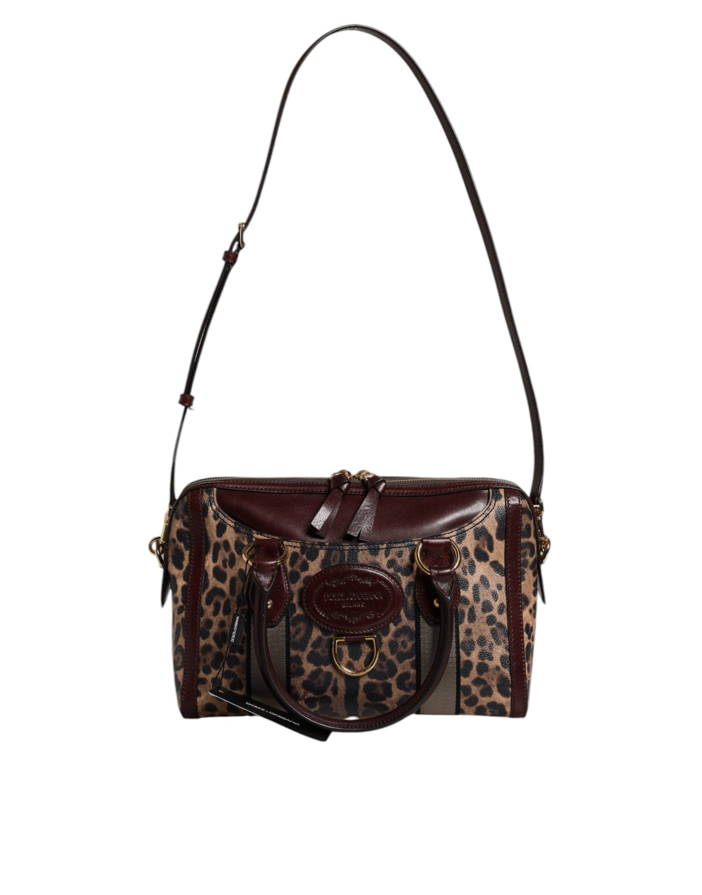Sac de sport à bandoulière en cuir léopard marron Dolce & Gabbana