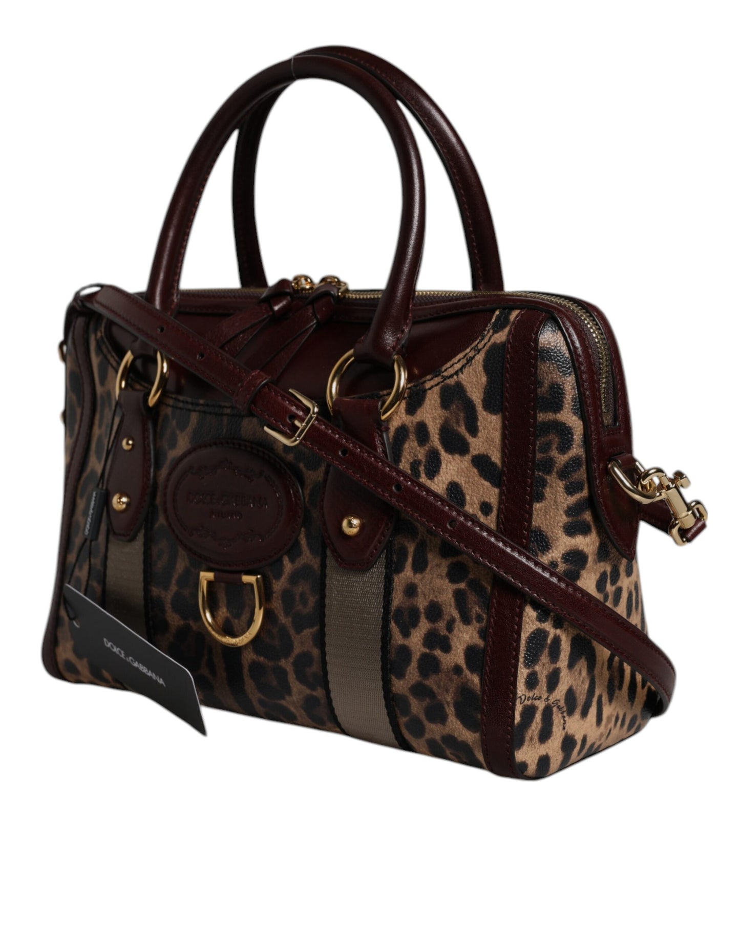 Sac de sport à bandoulière en cuir léopard marron Dolce & Gabbana