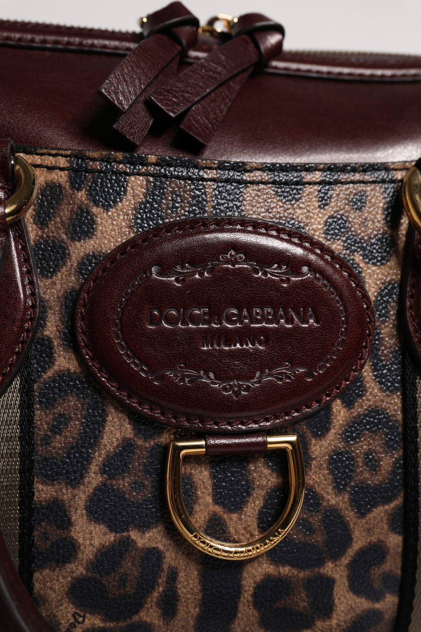 Sac de sport à bandoulière en cuir léopard marron Dolce & Gabbana