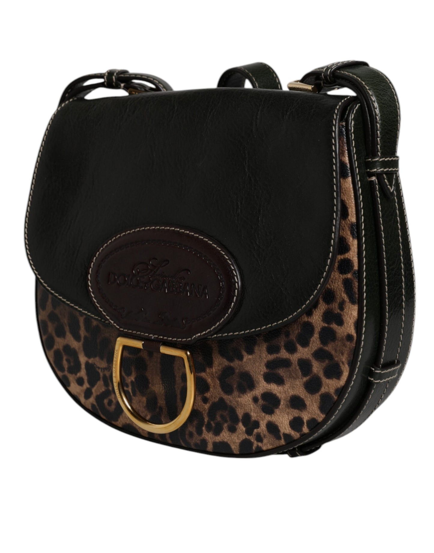 Dolce & Gabbana Schultertasche aus Leder mit Leopardenmuster in Schwarz und Braun