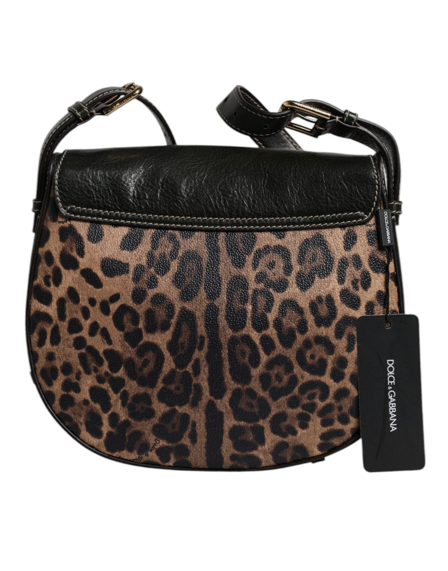 Dolce & Gabbana Schultertasche aus Leder mit Leopardenmuster in Schwarz und Braun