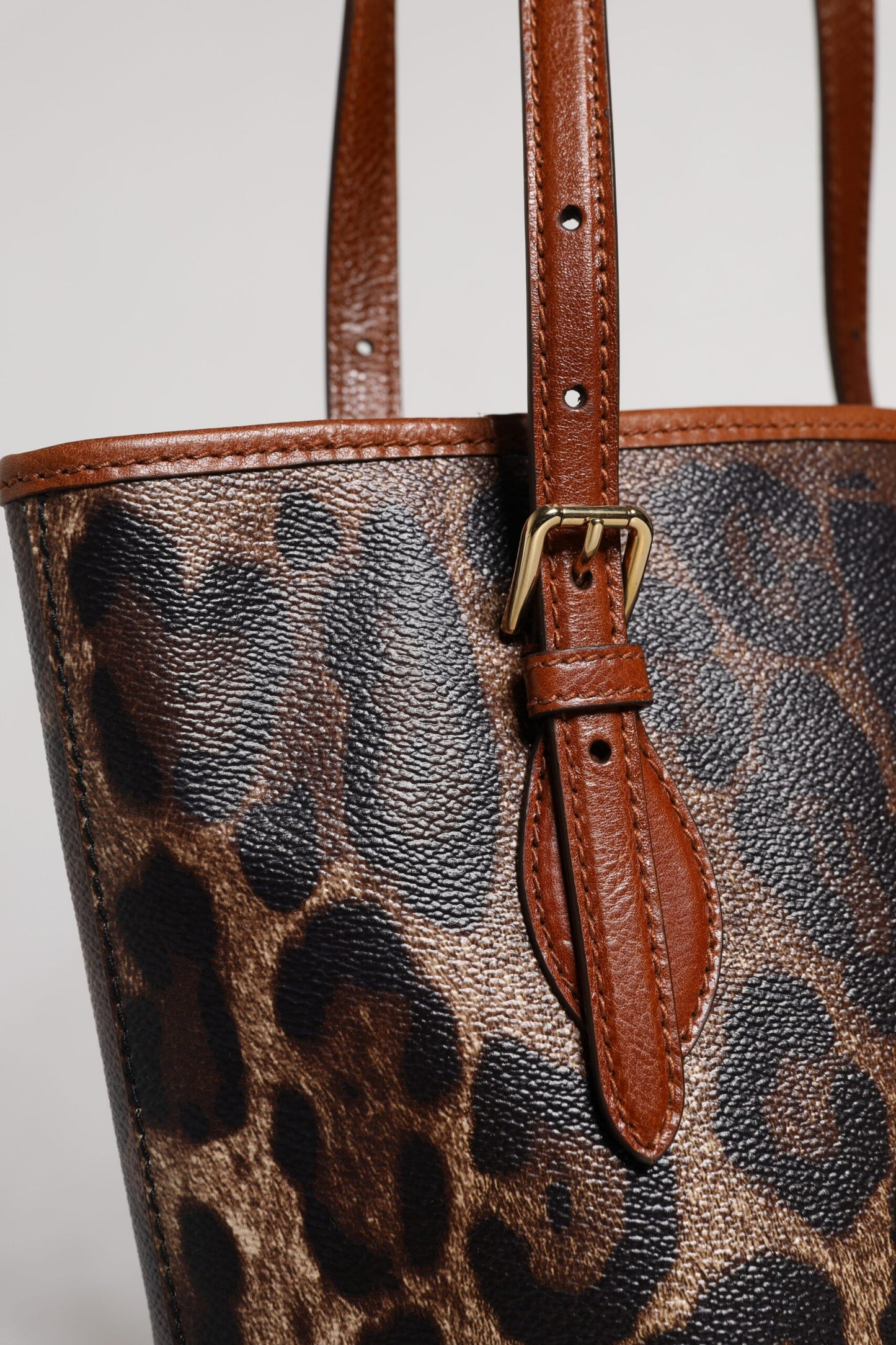 Sac fourre-tout à bandoulière en cuir léopard marron Dolce & Gabbana