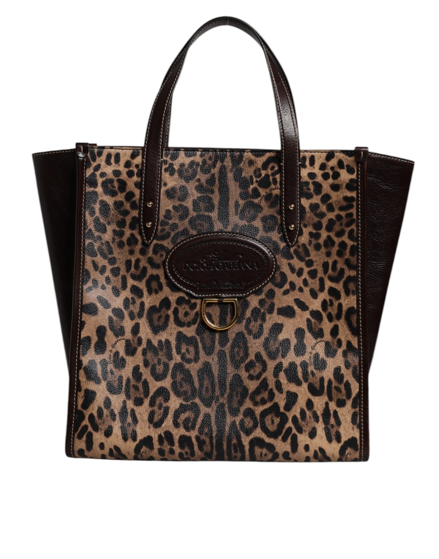 Sac fourre-tout à bandoulière en cuir léopard marron Dolce & Gabbana