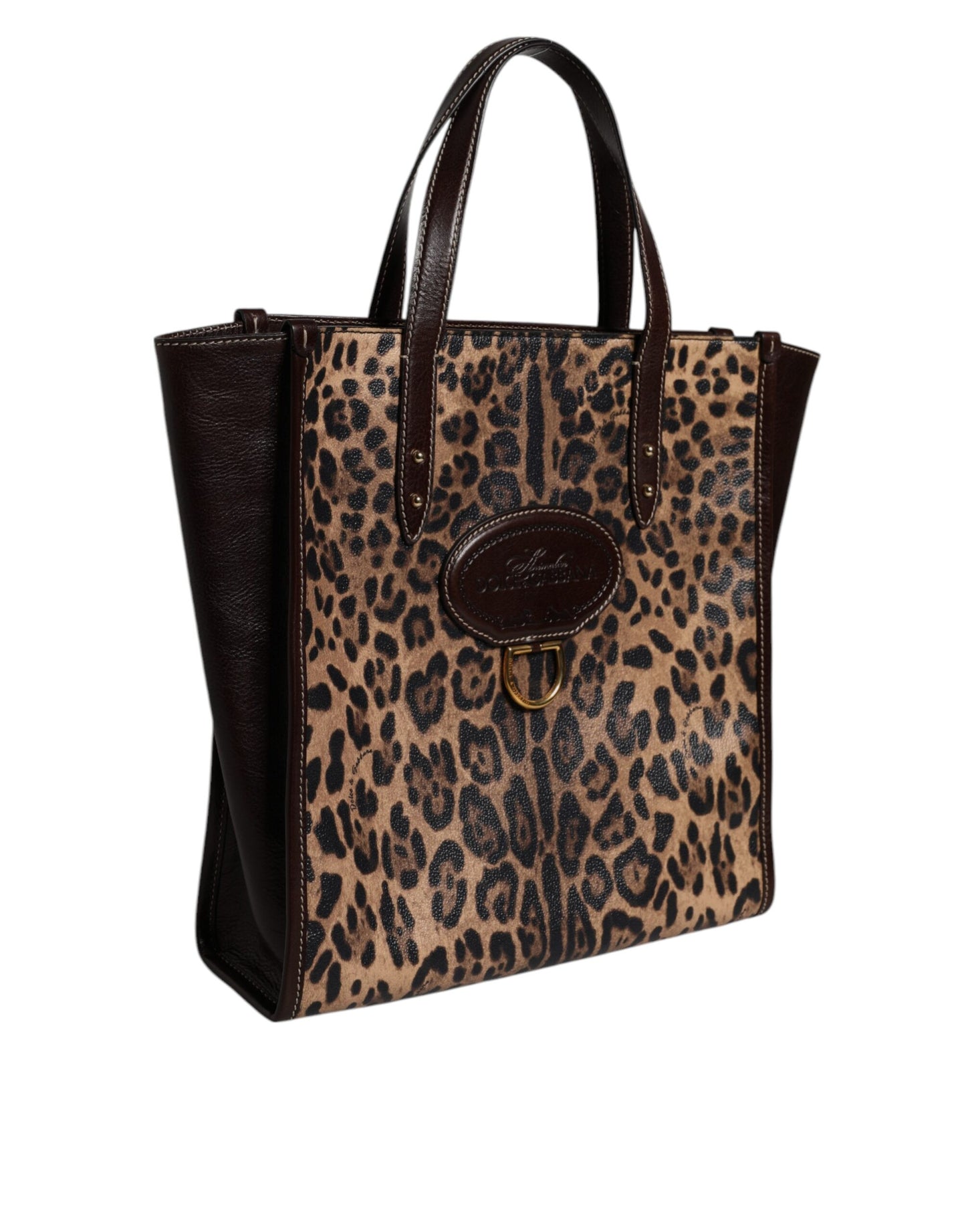 Sac fourre-tout à bandoulière en cuir léopard marron Dolce & Gabbana