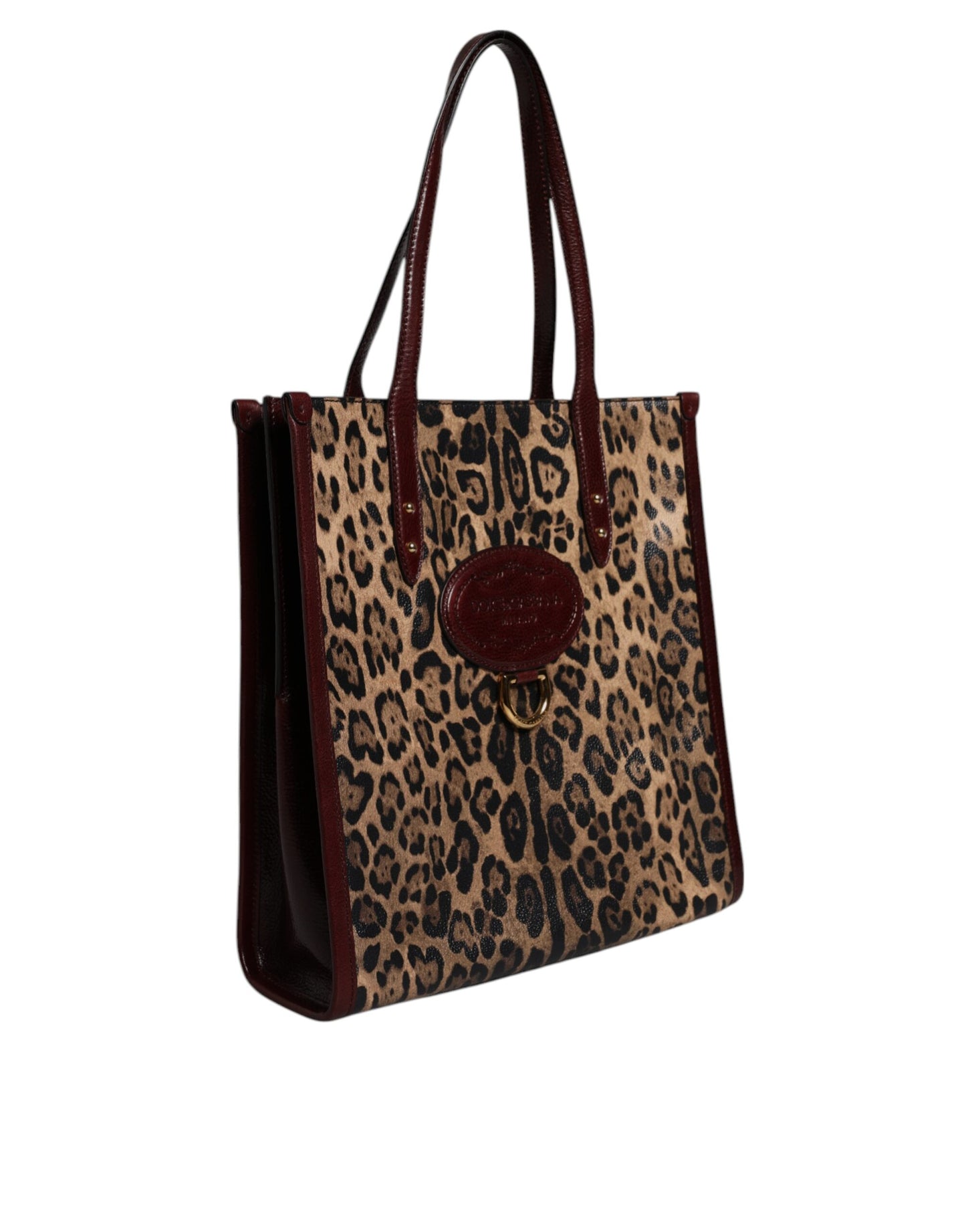 Sac fourre-tout à bandoulière en cuir léopard marron Dolce & Gabbana