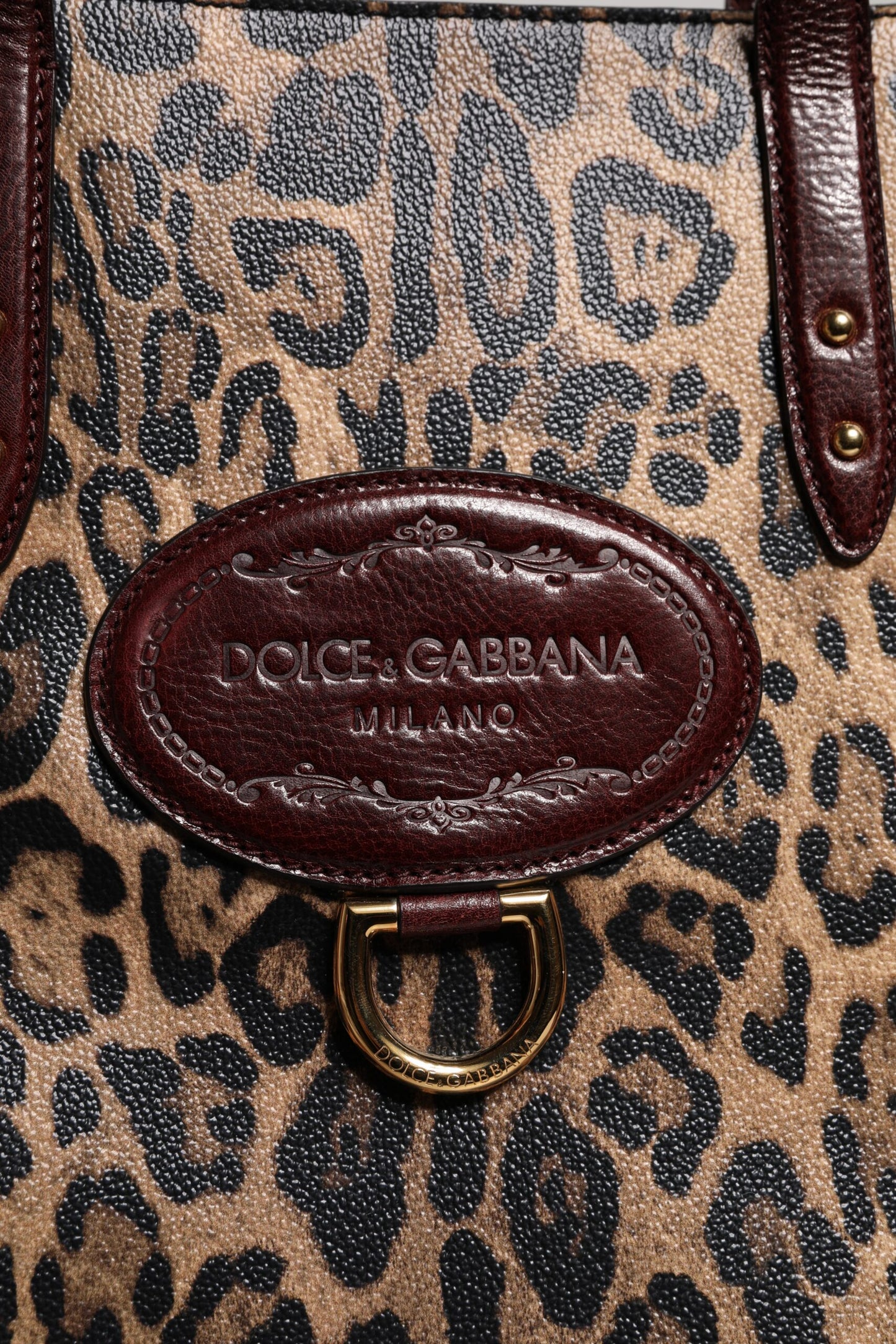 Sac fourre-tout à bandoulière en cuir léopard marron Dolce & Gabbana