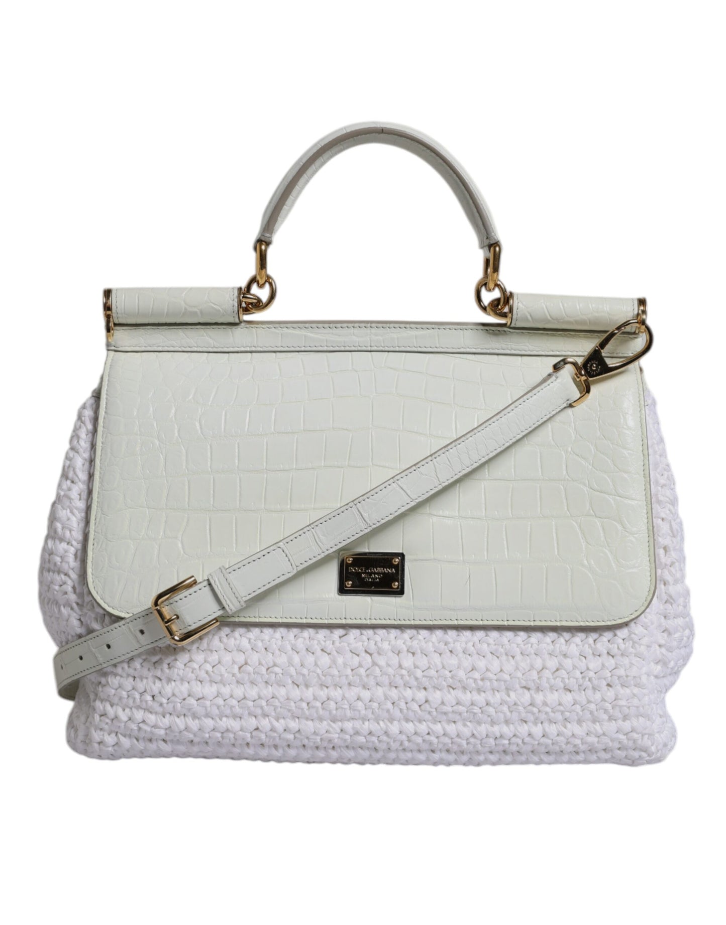 Sac bandoulière en cuir blanc Rafia Dolce & Gabbana avec poignée supérieure