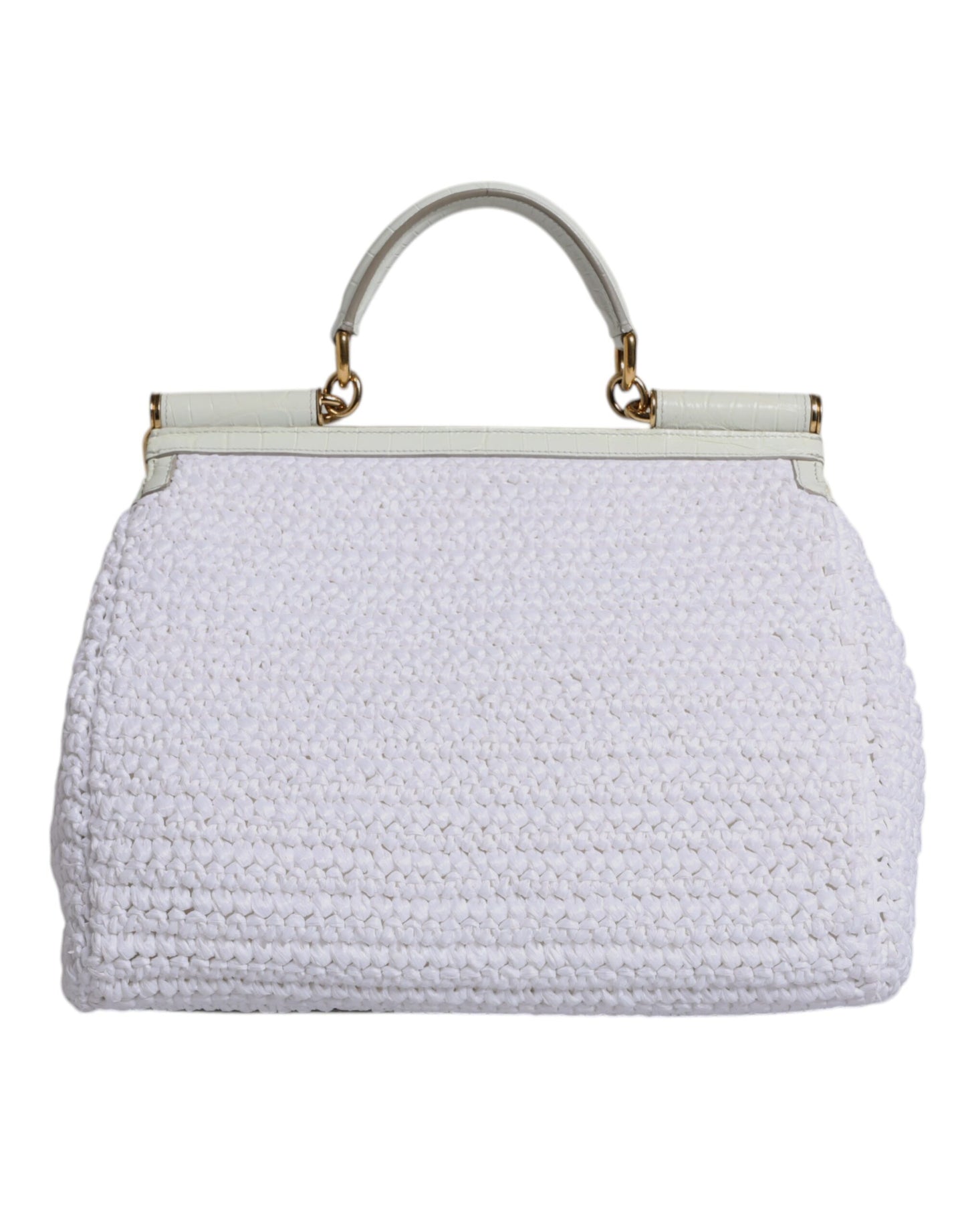 Sac bandoulière en cuir blanc Rafia Dolce & Gabbana avec poignée supérieure