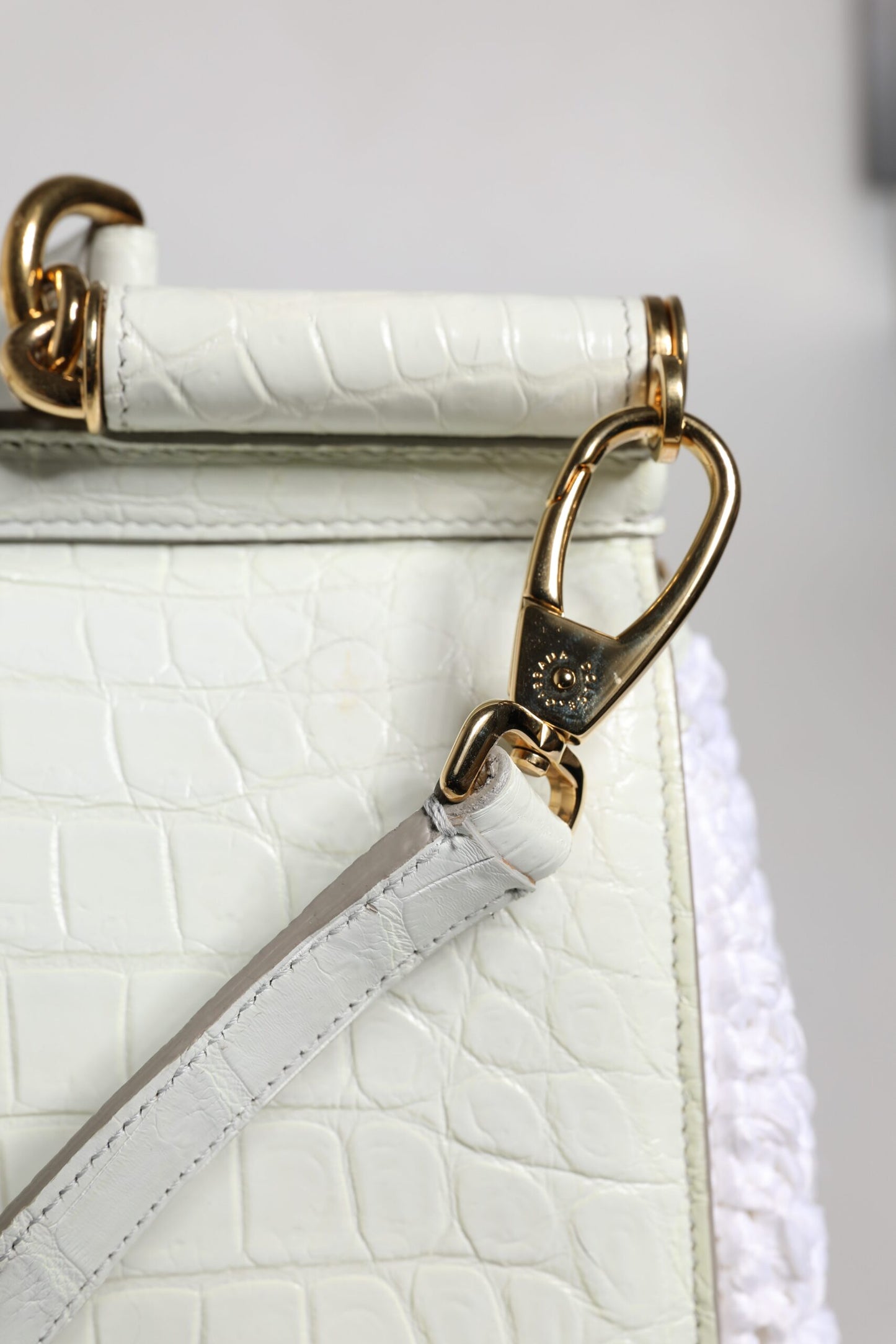 Sac bandoulière en cuir blanc Rafia Dolce & Gabbana avec poignée supérieure
