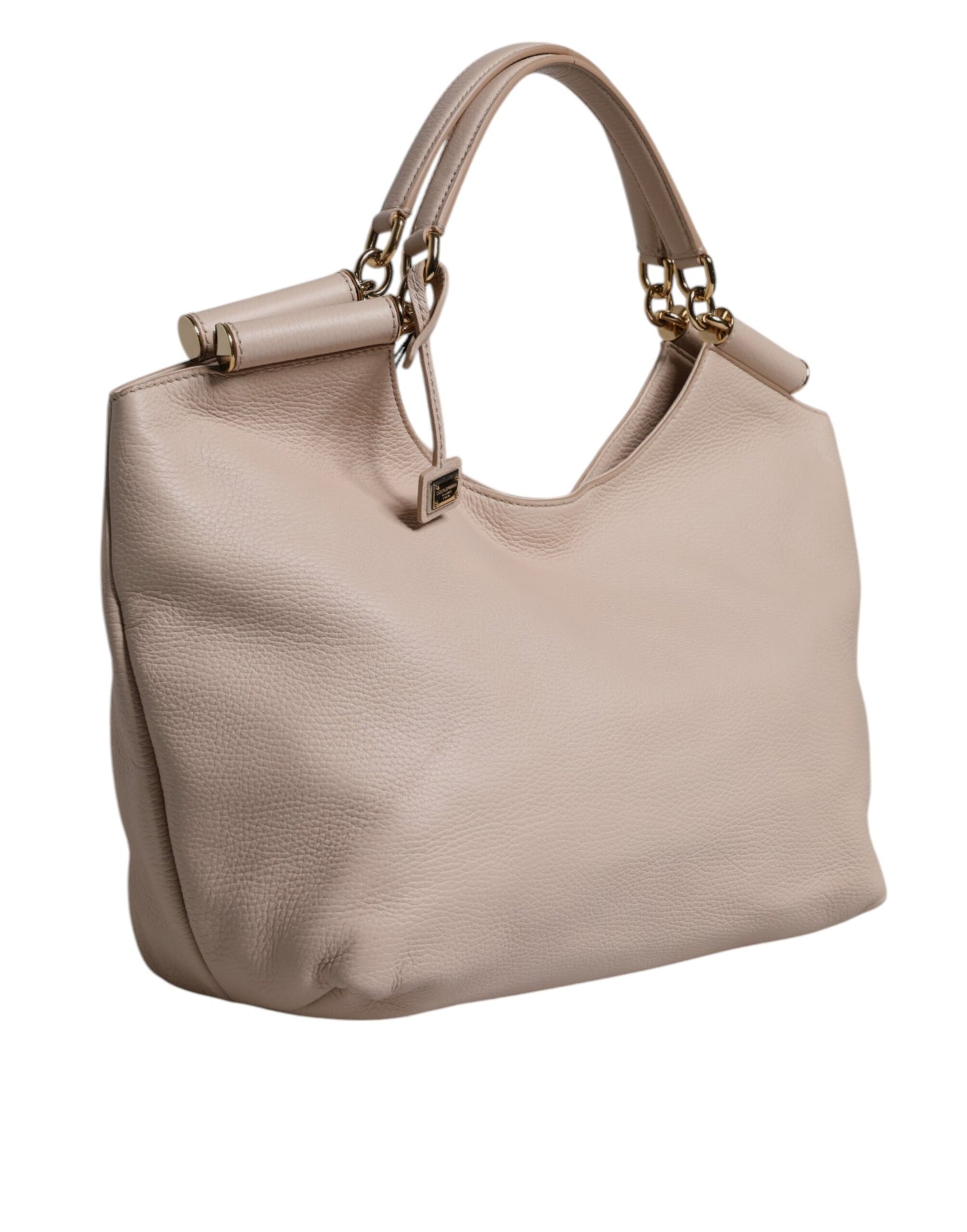 Sac fourre-tout à poignée supérieure en cuir de cerf rose clair Dolce & Gabbana avec plaque logo