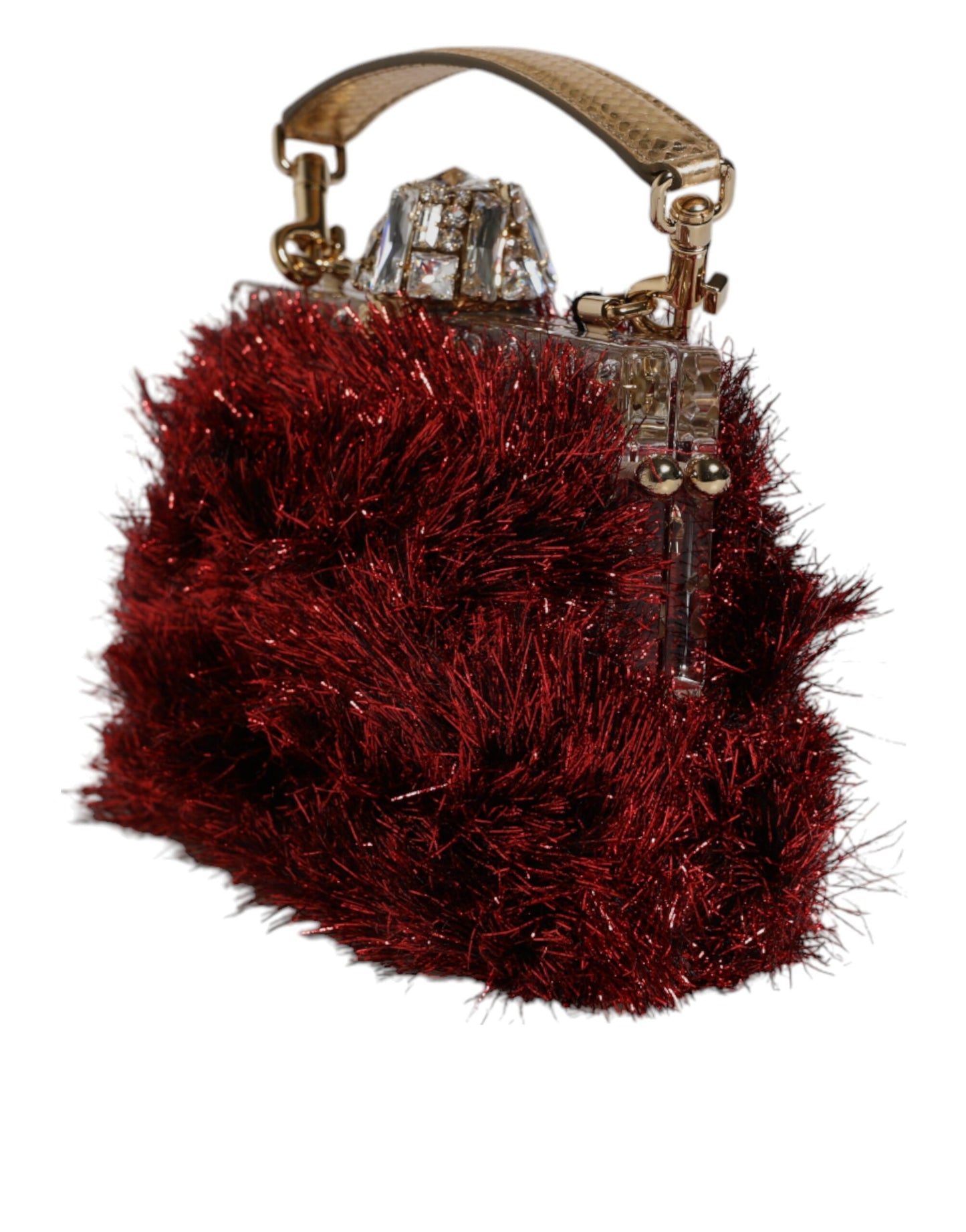 Pochette de soirée Dolce & Gabbana avec chaîne en or rouge VANDA et cristaux scintillants