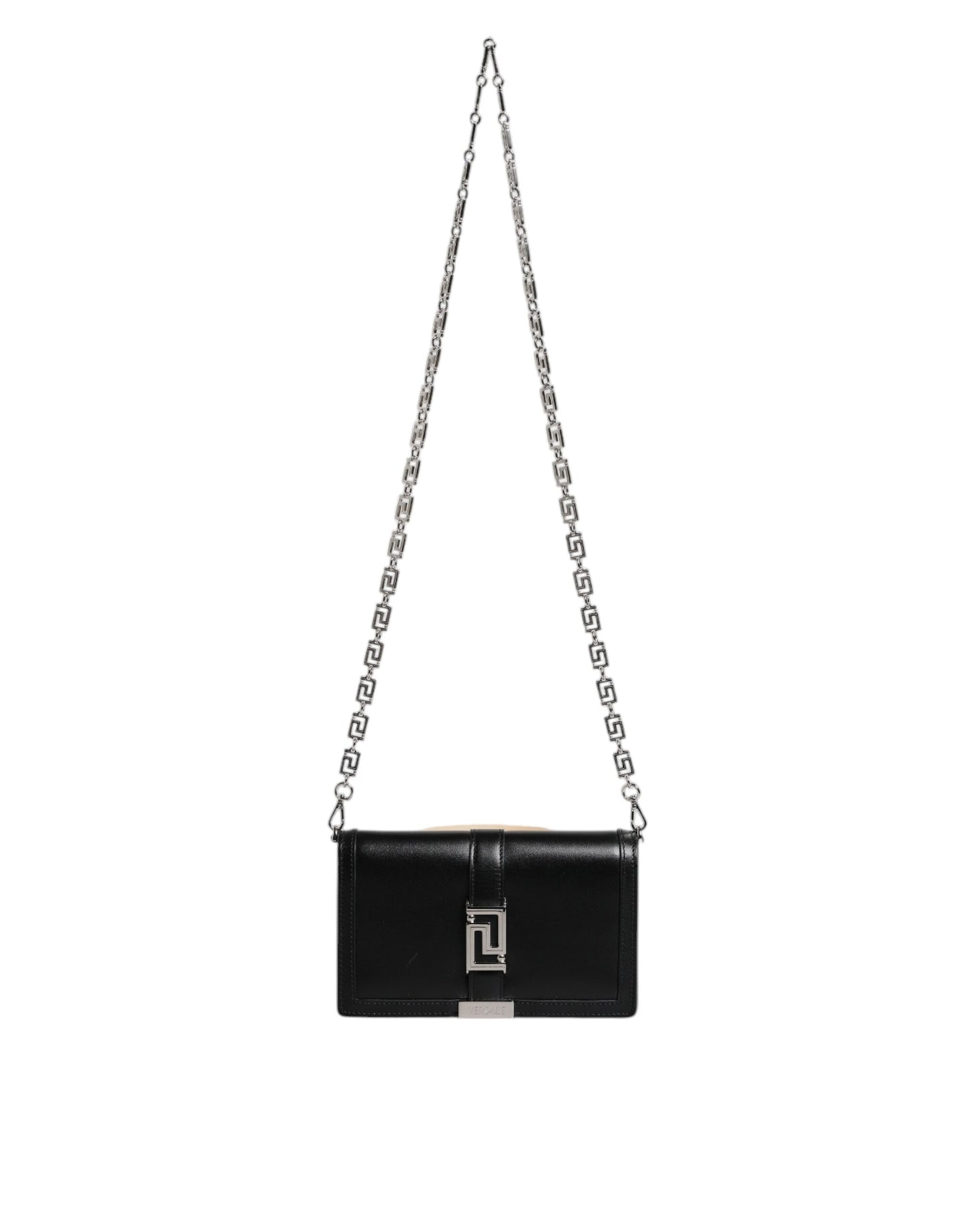 Sac bandoulière Versace en cuir de veau noir avec chaîne