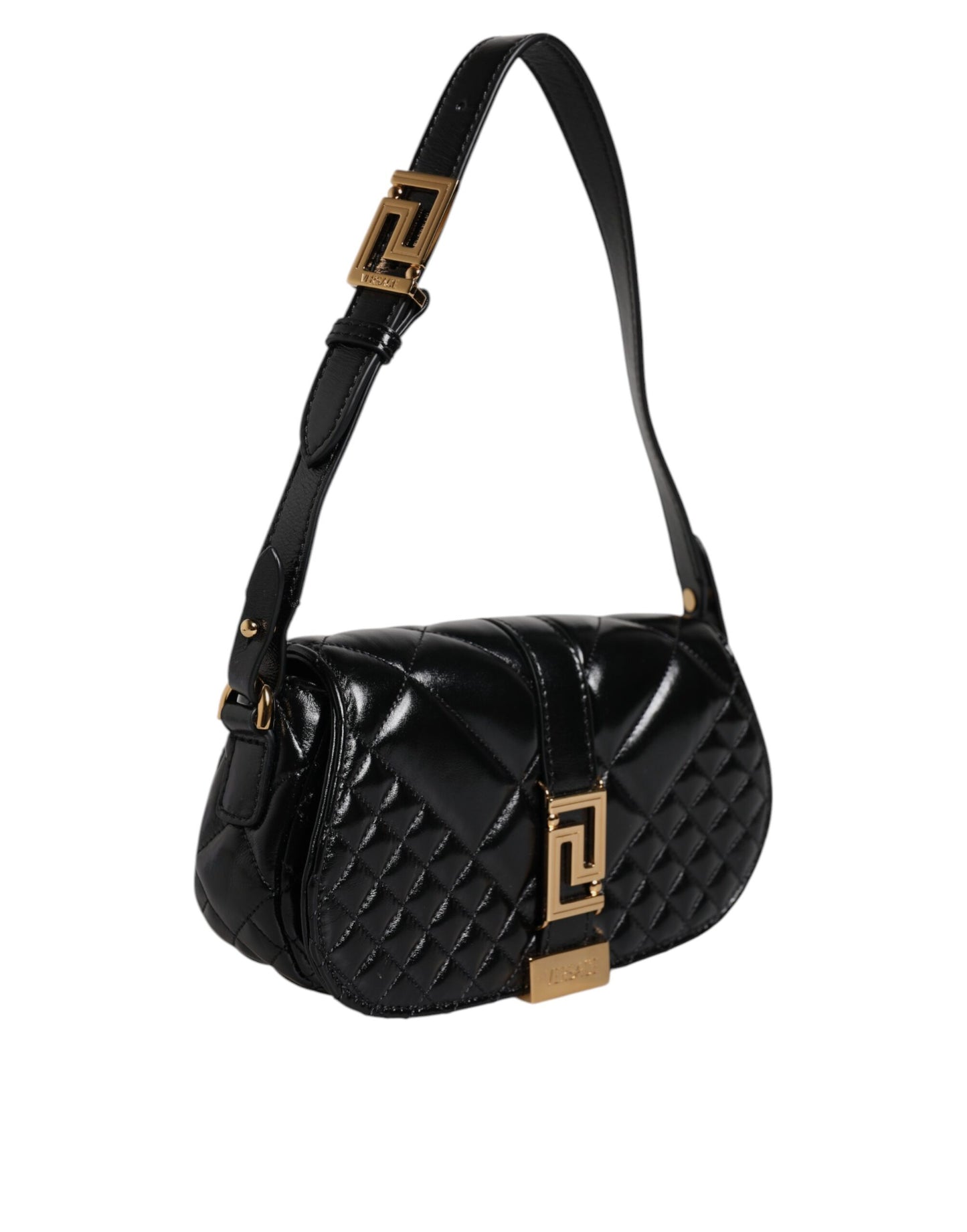 Sac bandoulière matelassé en cuir de veau noir Versace
