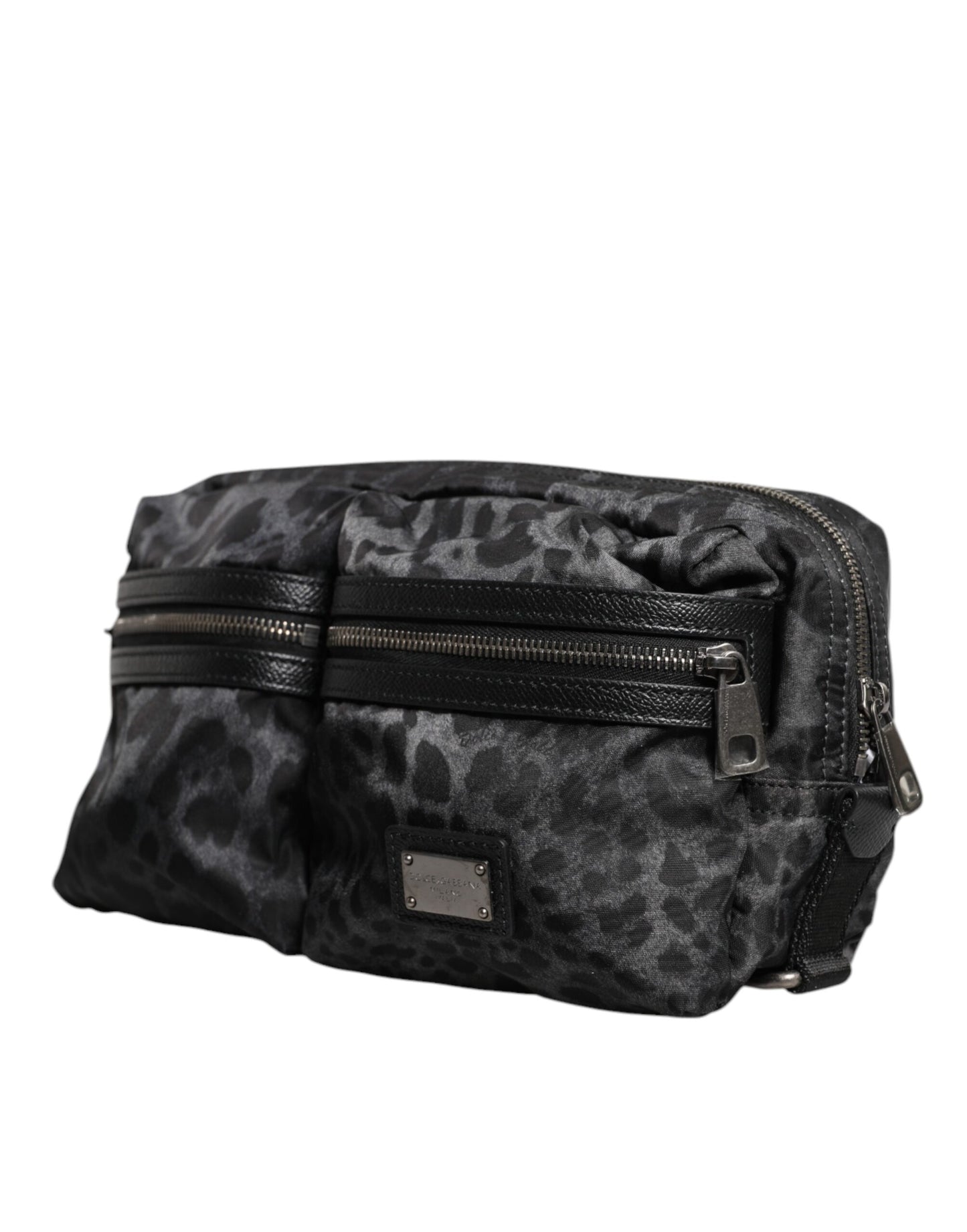 Dolce & Gabbana – Gürteltasche mit DG-Logo und Leopardenmuster in Schwarz und Grau