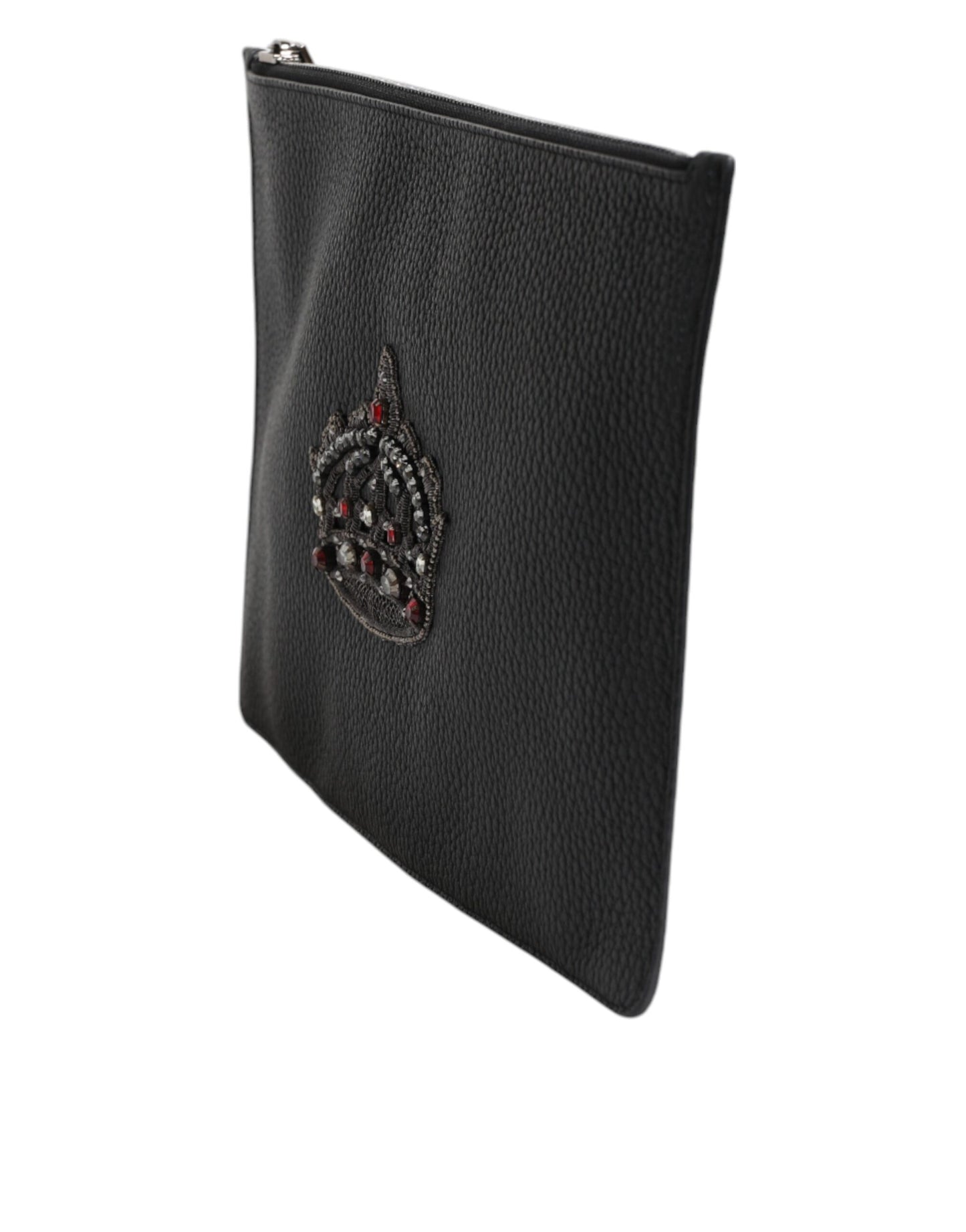Dolce & Gabbana – Clutch aus schwarzem Kalbsleder mit Kronenverzierung