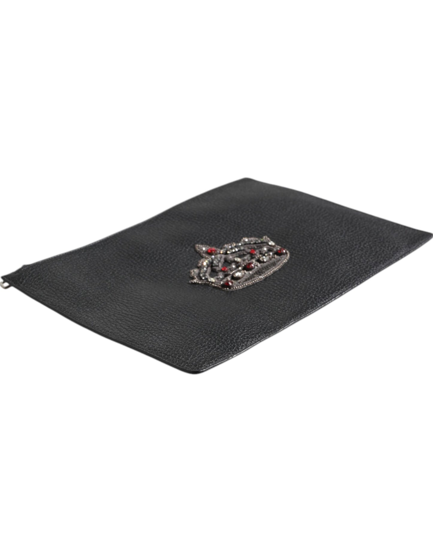 Dolce & Gabbana – Clutch aus schwarzem Kalbsleder mit Kronenverzierung