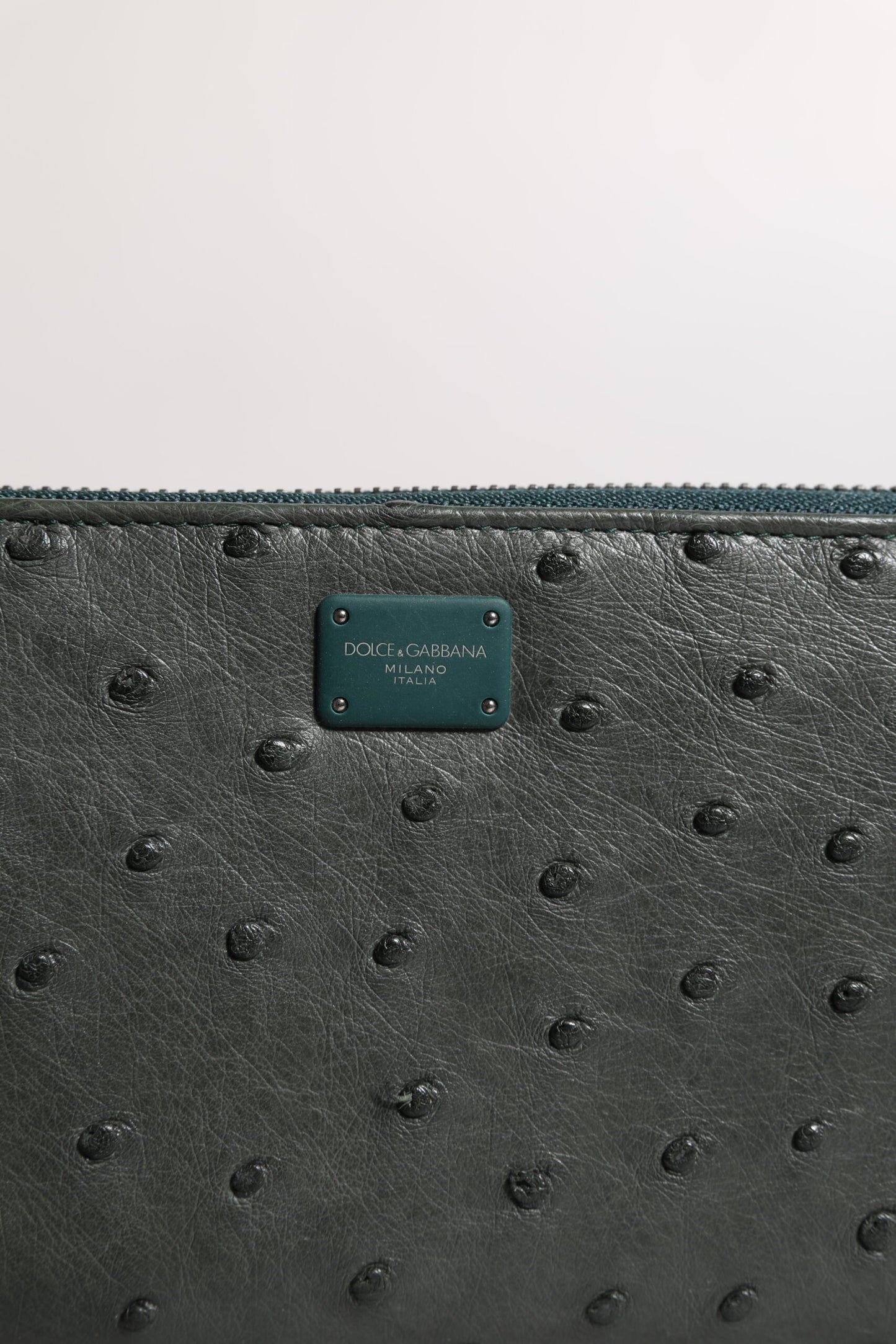 Portefeuille continental zippé Dolce & Gabbana avec plaque logo en autruche verte