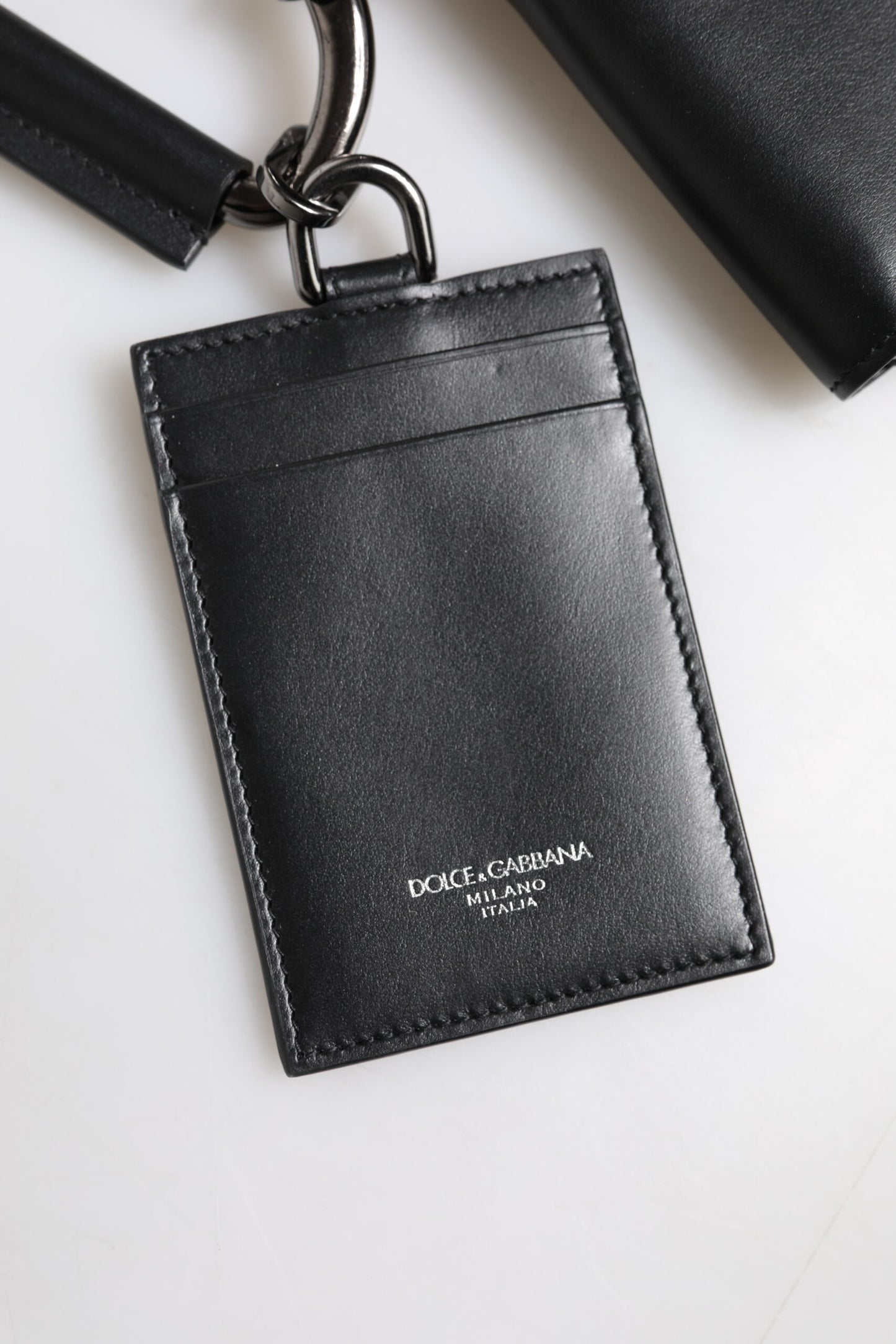 Dolce & Gabbana Schwarzes Kartenetui aus Leder mit Rundum-Reißverschluss