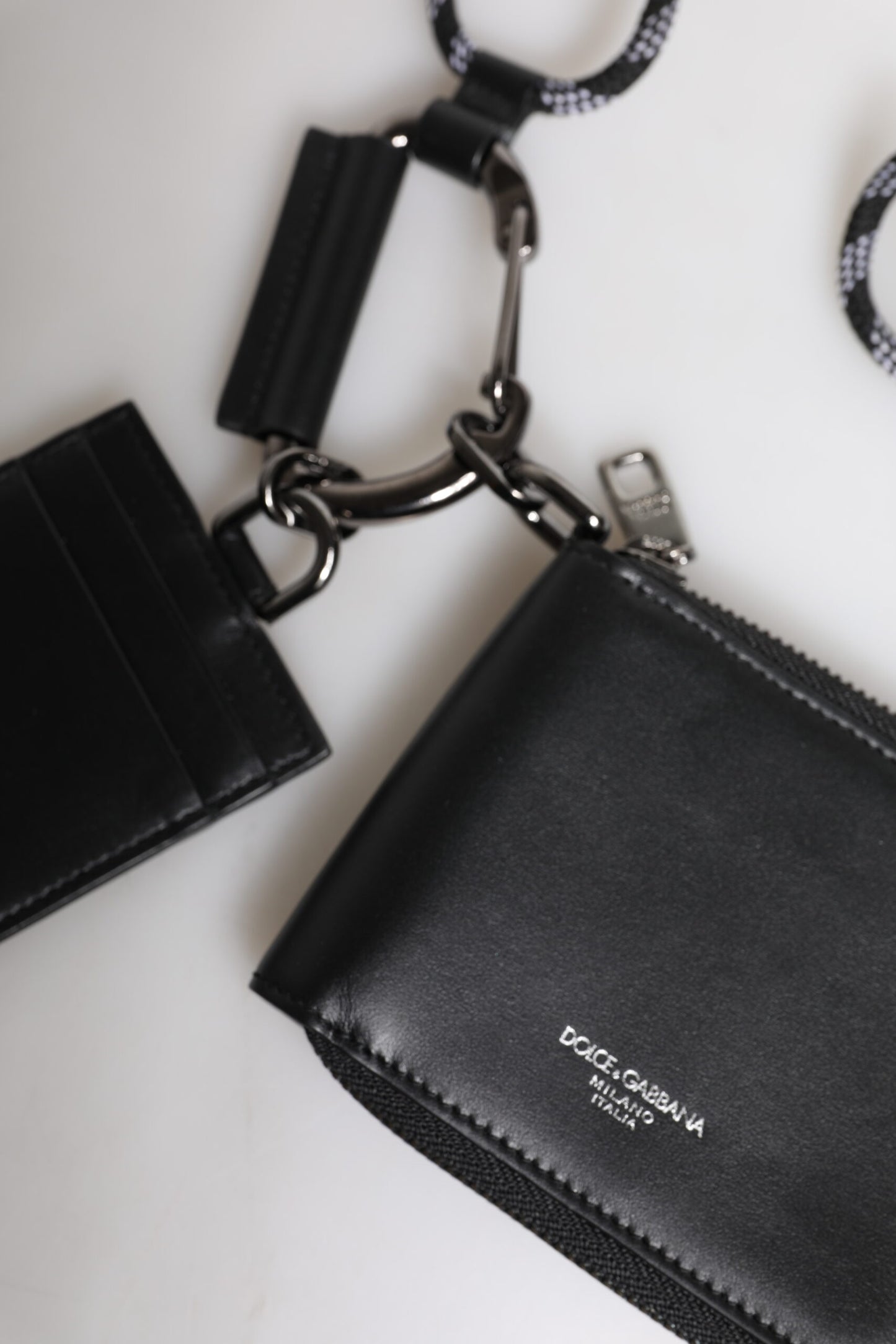 Dolce & Gabbana Schwarzes Kartenetui aus Leder mit Rundum-Reißverschluss