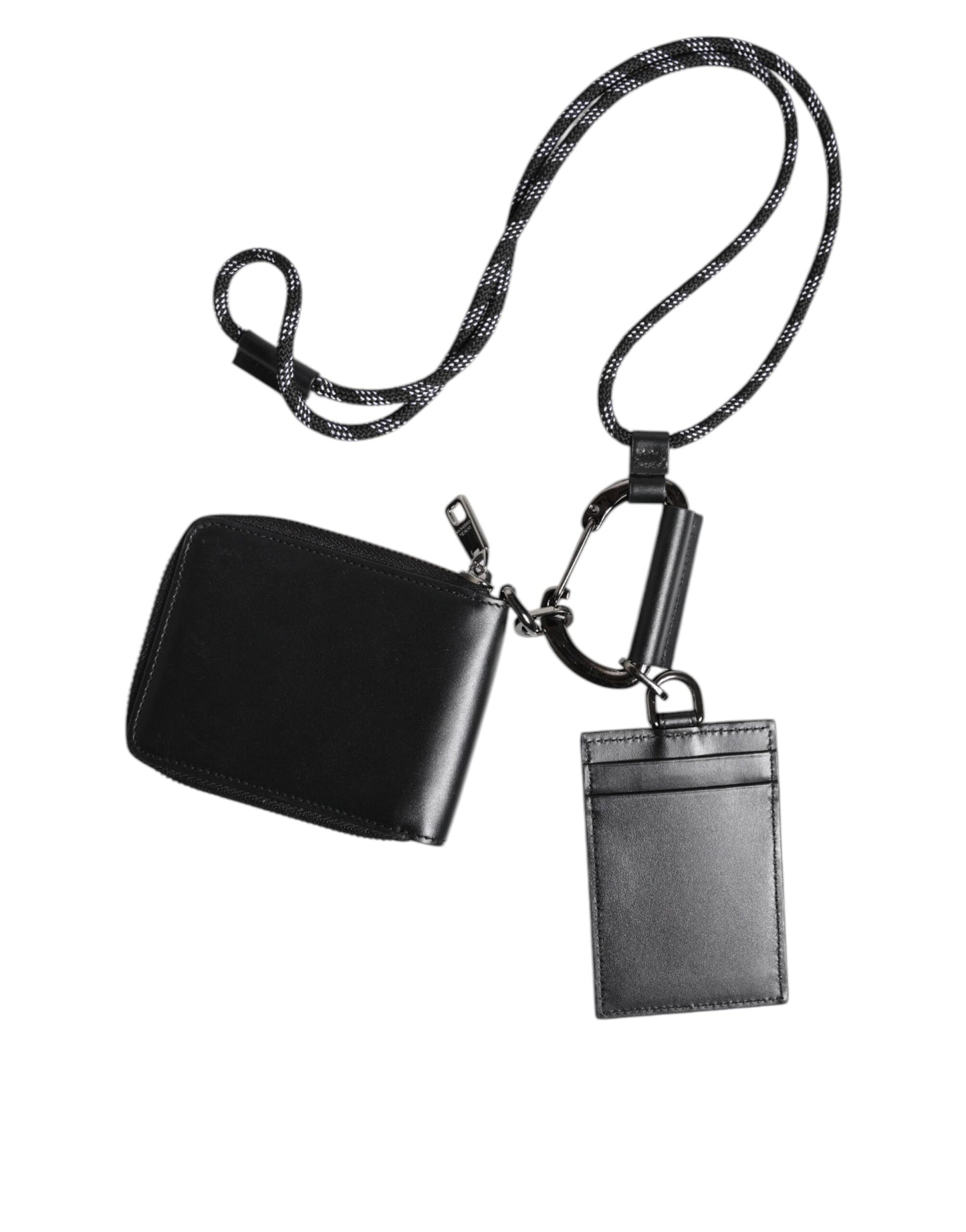Dolce & Gabbana Schwarzes Kartenetui aus Leder mit Rundum-Reißverschluss