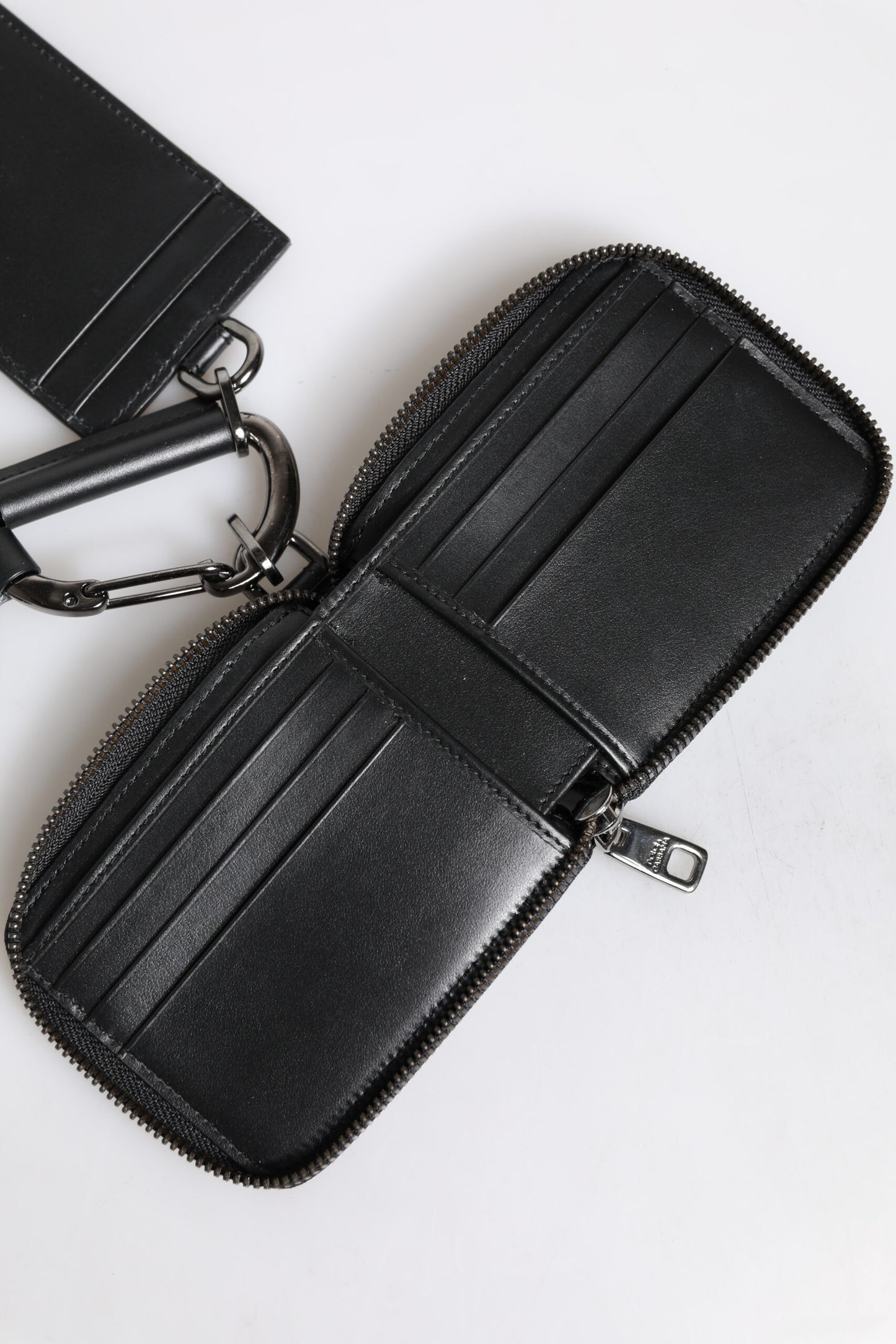 Dolce & Gabbana Schwarzes Kartenetui aus Leder mit Rundum-Reißverschluss