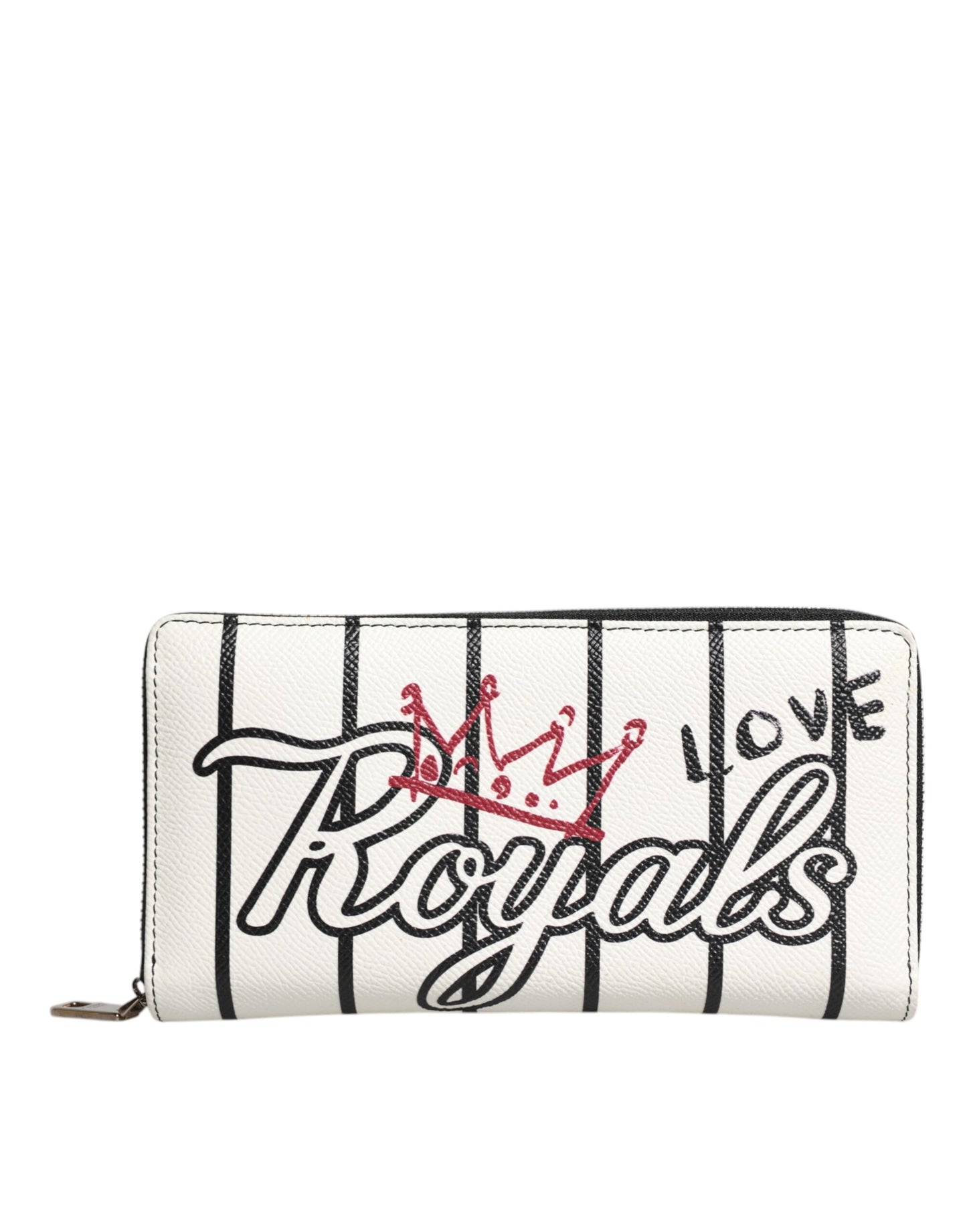 Portefeuille continental zippé en cuir blanc Dolce & Gabbana DG Crown Royals