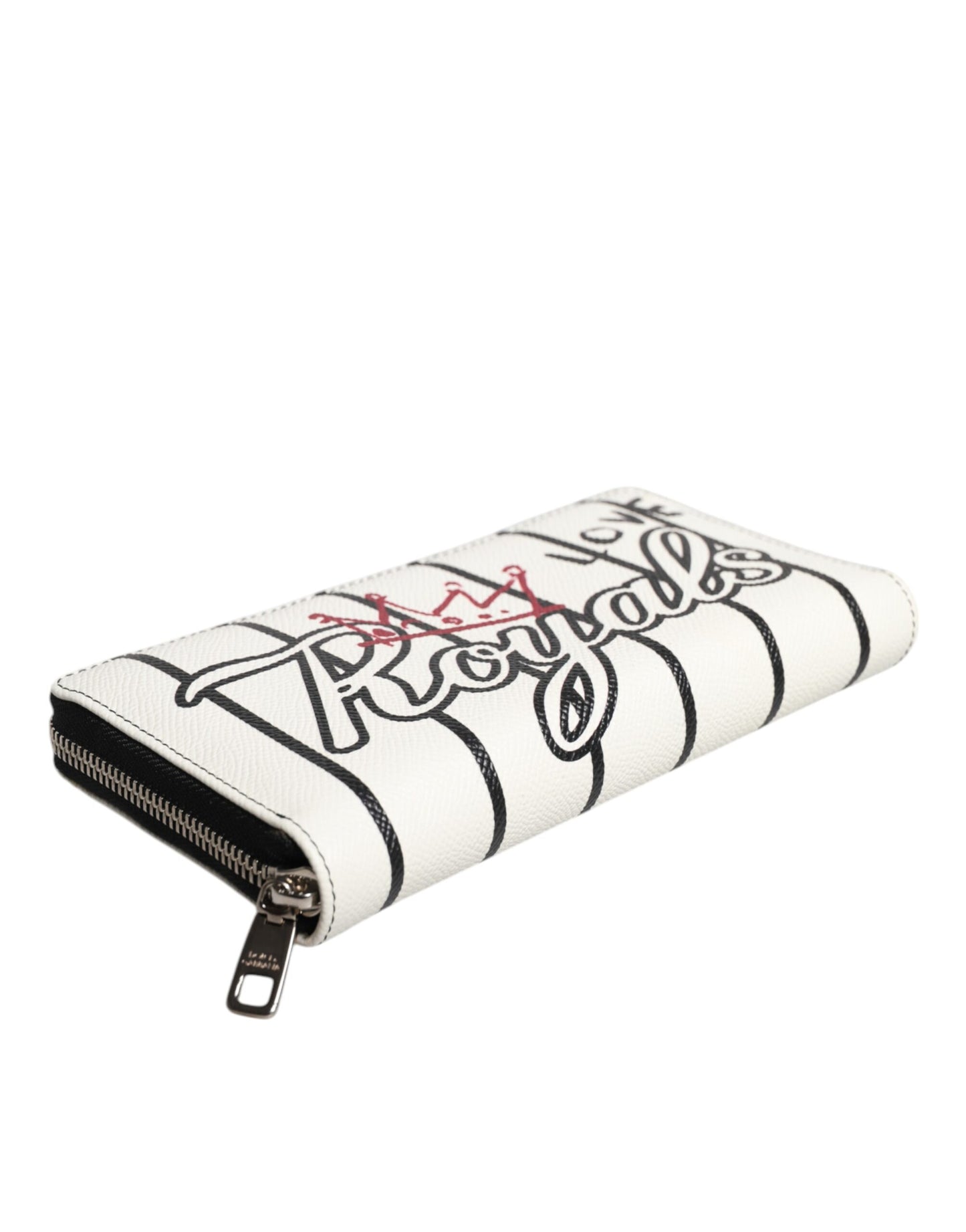 Portefeuille continental zippé en cuir blanc Dolce & Gabbana DG Crown Royals