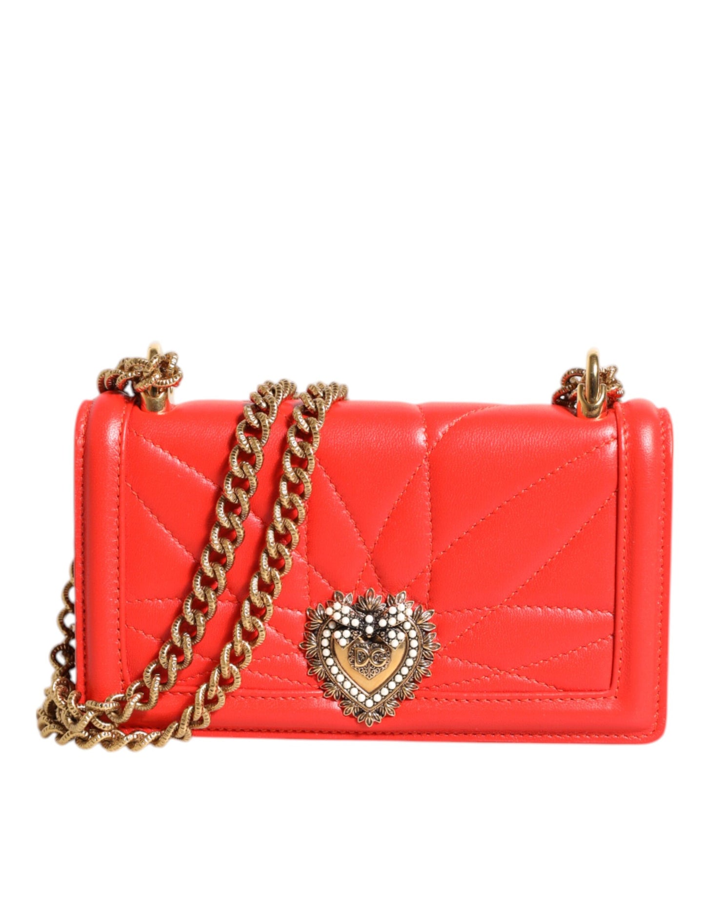 Sac bandoulière pour téléphone Dolce & Gabbana en cuir rouge matelassé Devotion