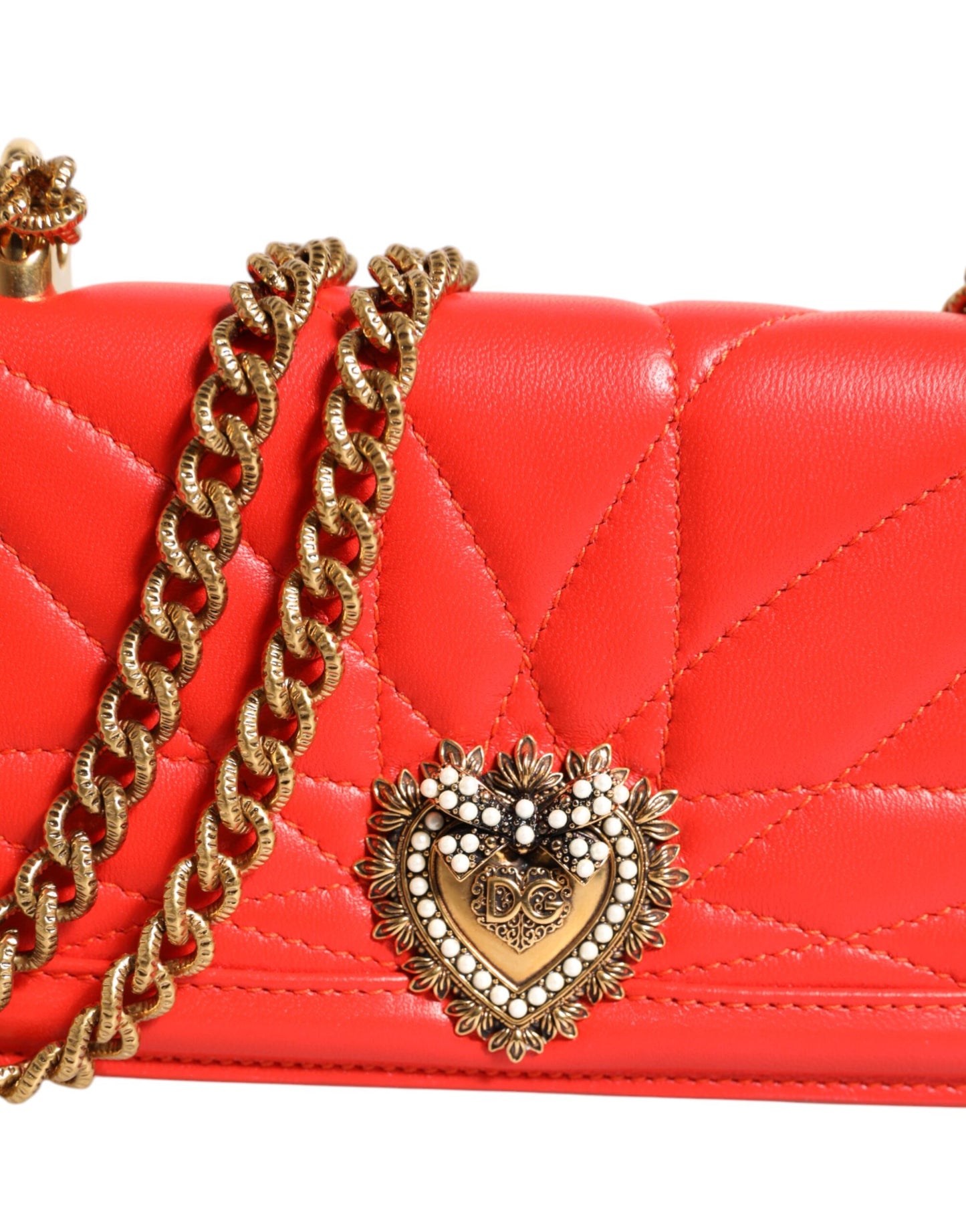Sac bandoulière pour téléphone Dolce & Gabbana en cuir rouge matelassé Devotion