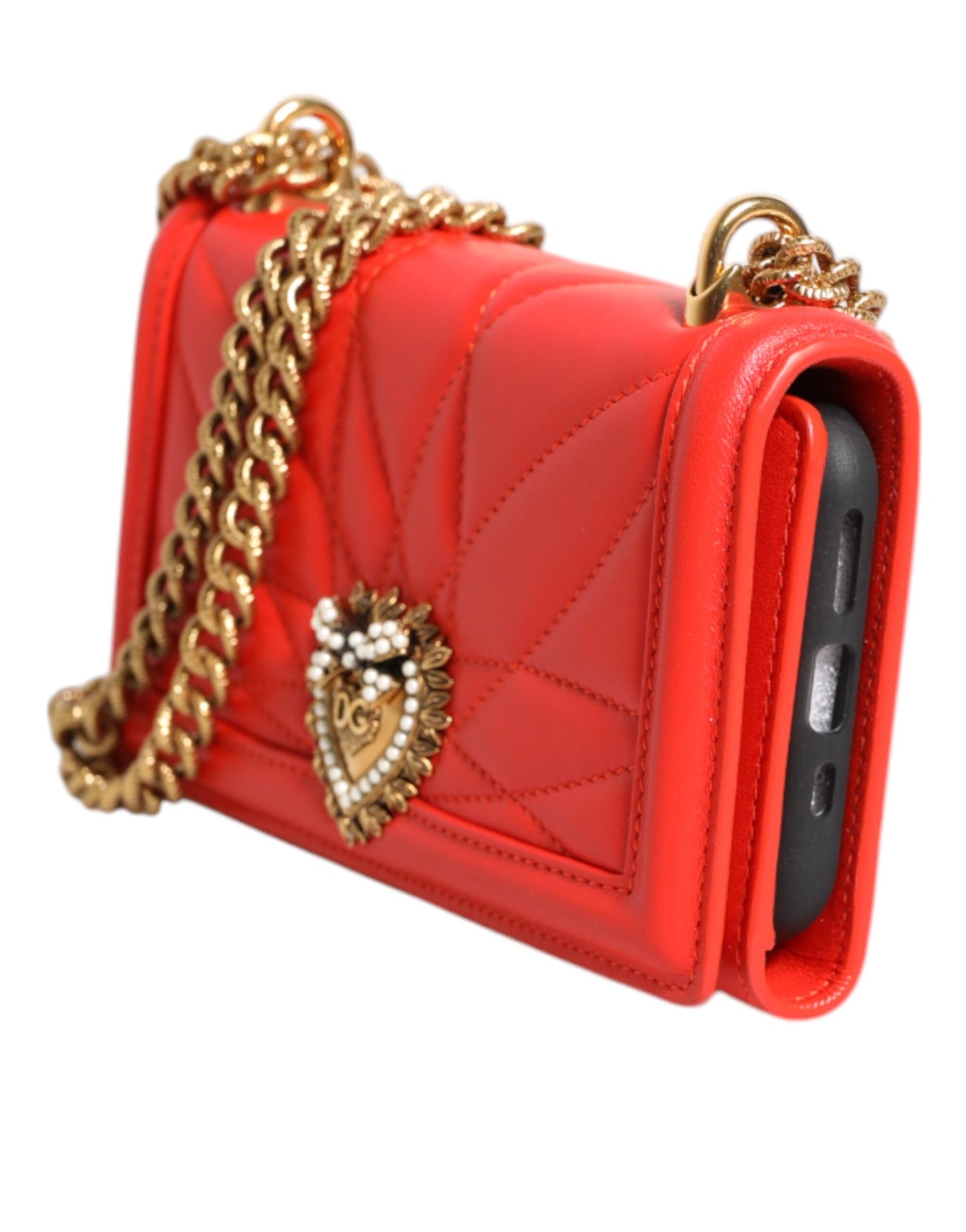 Sac bandoulière pour téléphone Dolce & Gabbana en cuir rouge matelassé Devotion
