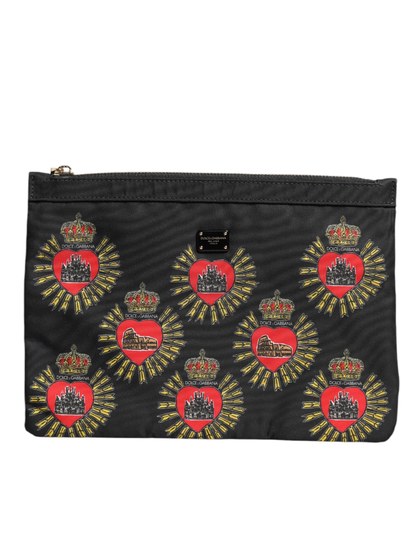Dolce & Gabbana – Clutch aus schwarzem und rotem Nylon mit Herzmotiv