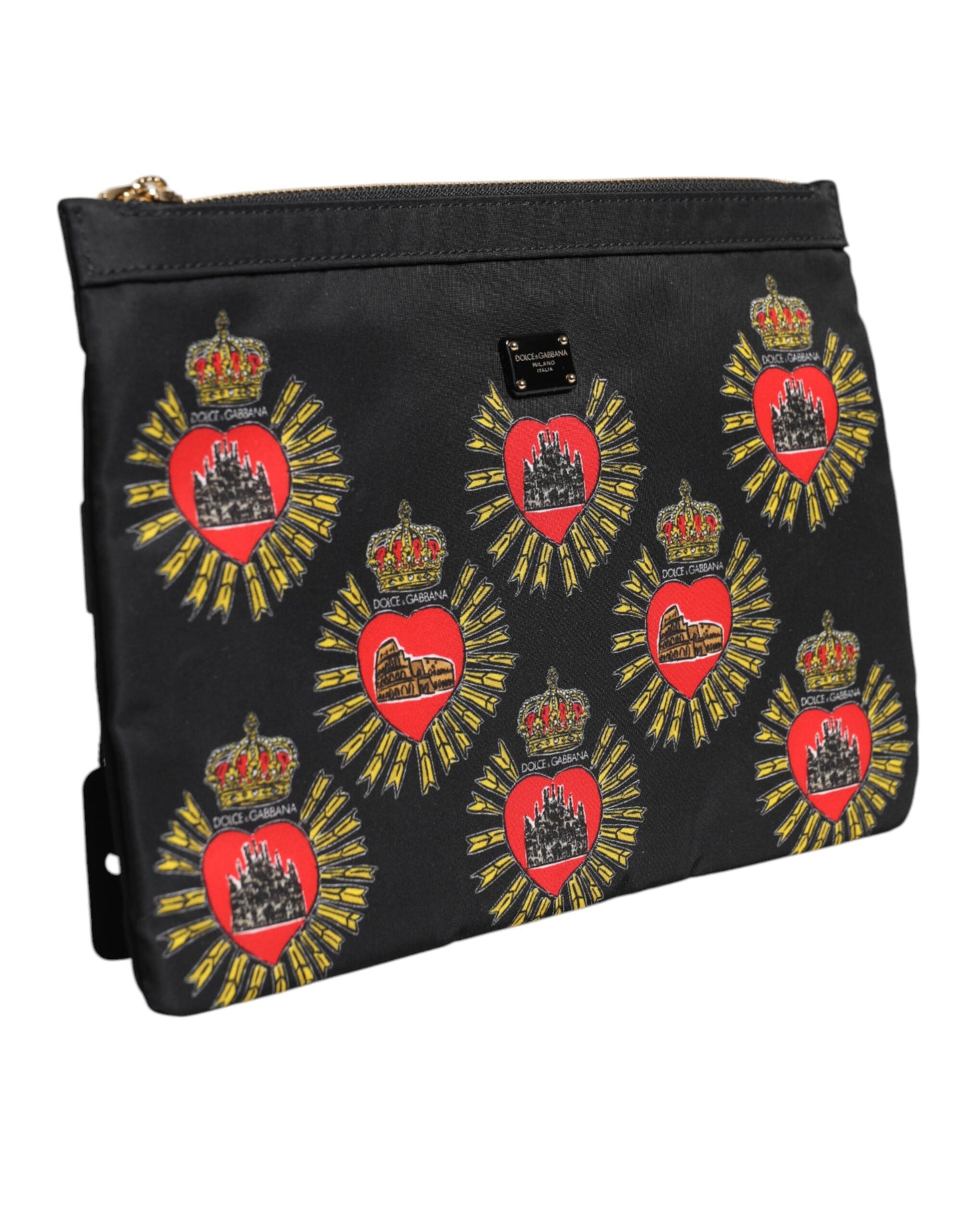 Dolce & Gabbana – Clutch aus schwarzem und rotem Nylon mit Herzmotiv