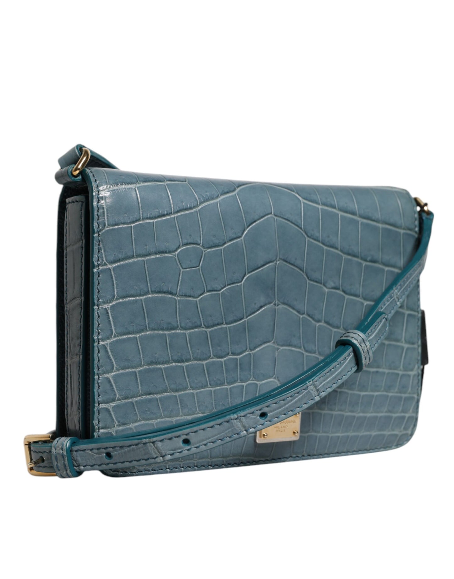 Mini sac bandoulière Dolce & Gabbana en cuir exotique vert DG Plaque