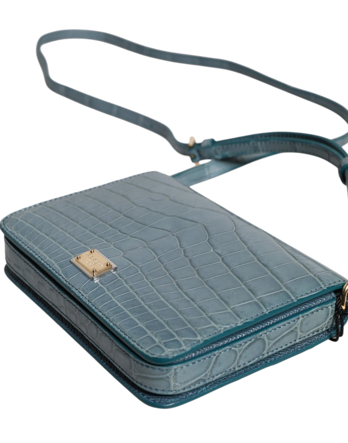 Mini sac bandoulière Dolce & Gabbana en cuir exotique vert DG Plaque