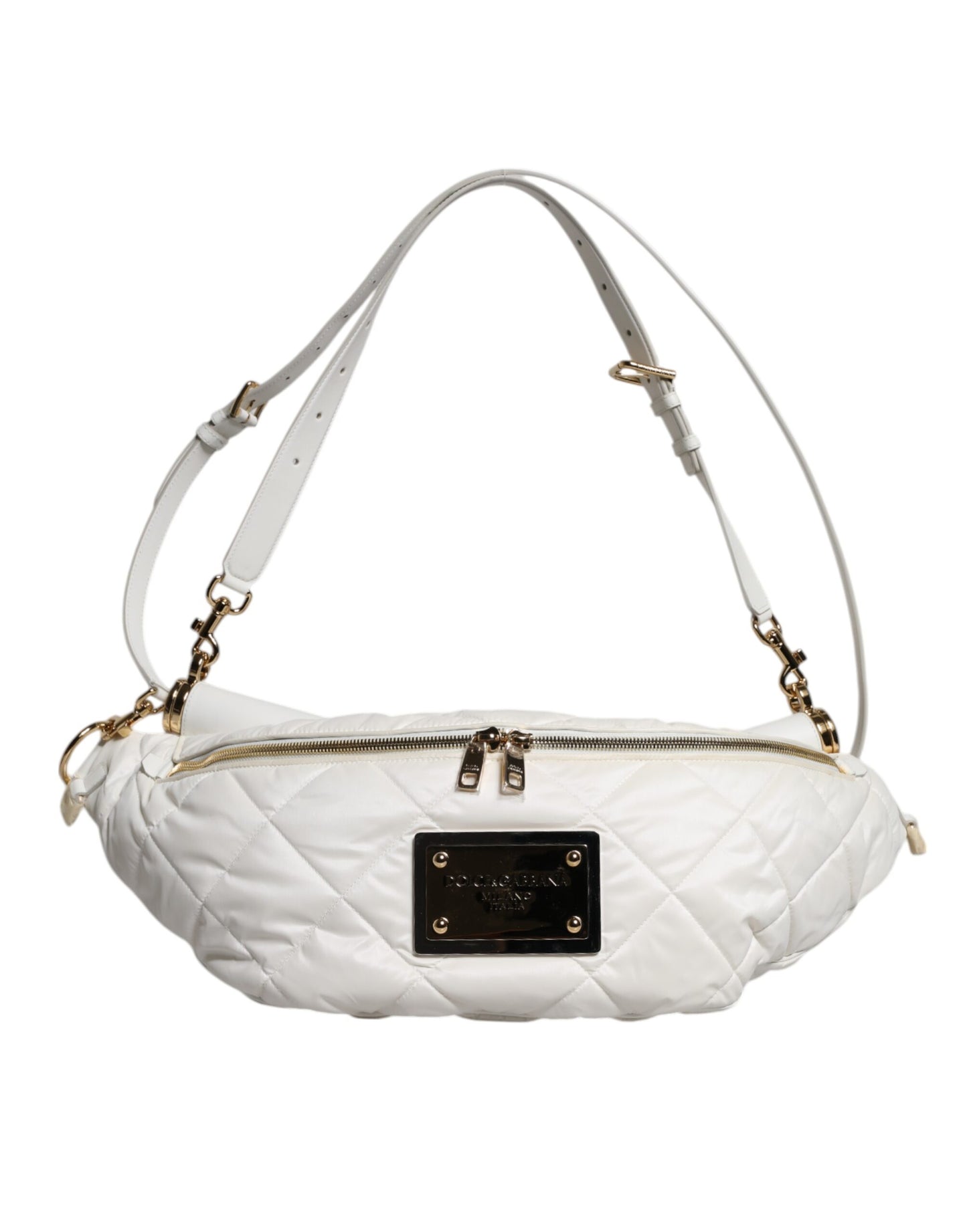 Sac banane Dolce & Gabbana blanc matelassé avec plaque logo