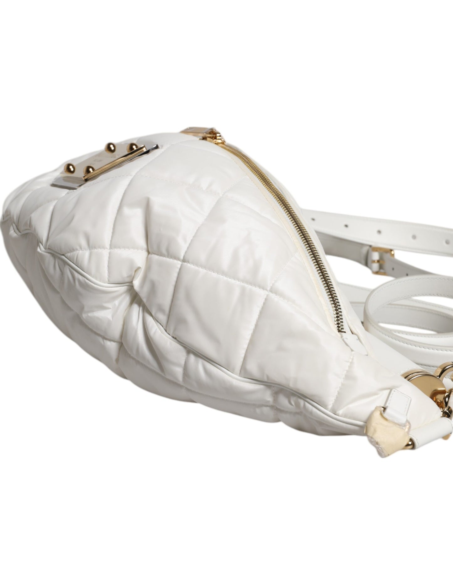 Sac banane Dolce & Gabbana blanc matelassé avec plaque logo