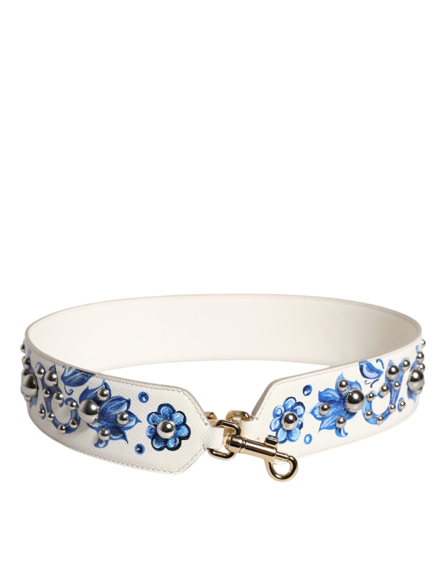 Bandoulière cloutée en cuir à fleurs blanches et bleues Dolce & Gabbana