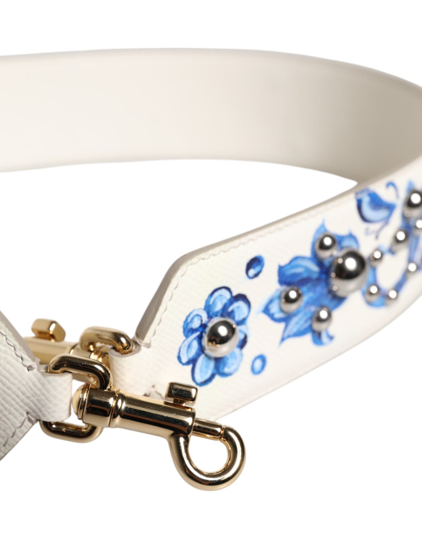 Bandoulière cloutée en cuir à fleurs blanches et bleues Dolce & Gabbana