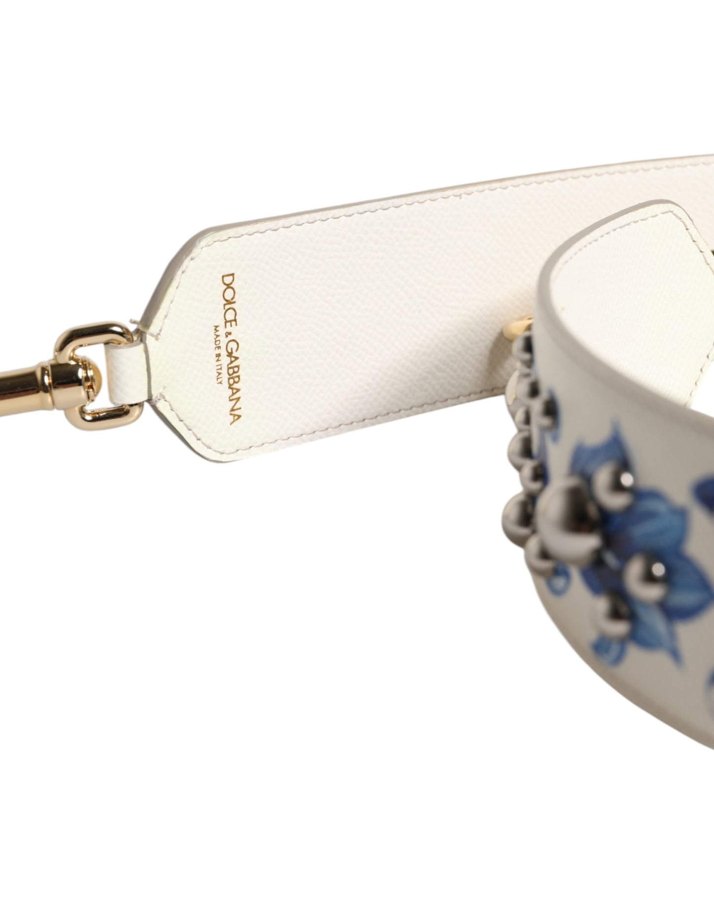 Bandoulière cloutée en cuir à fleurs blanches et bleues Dolce & Gabbana