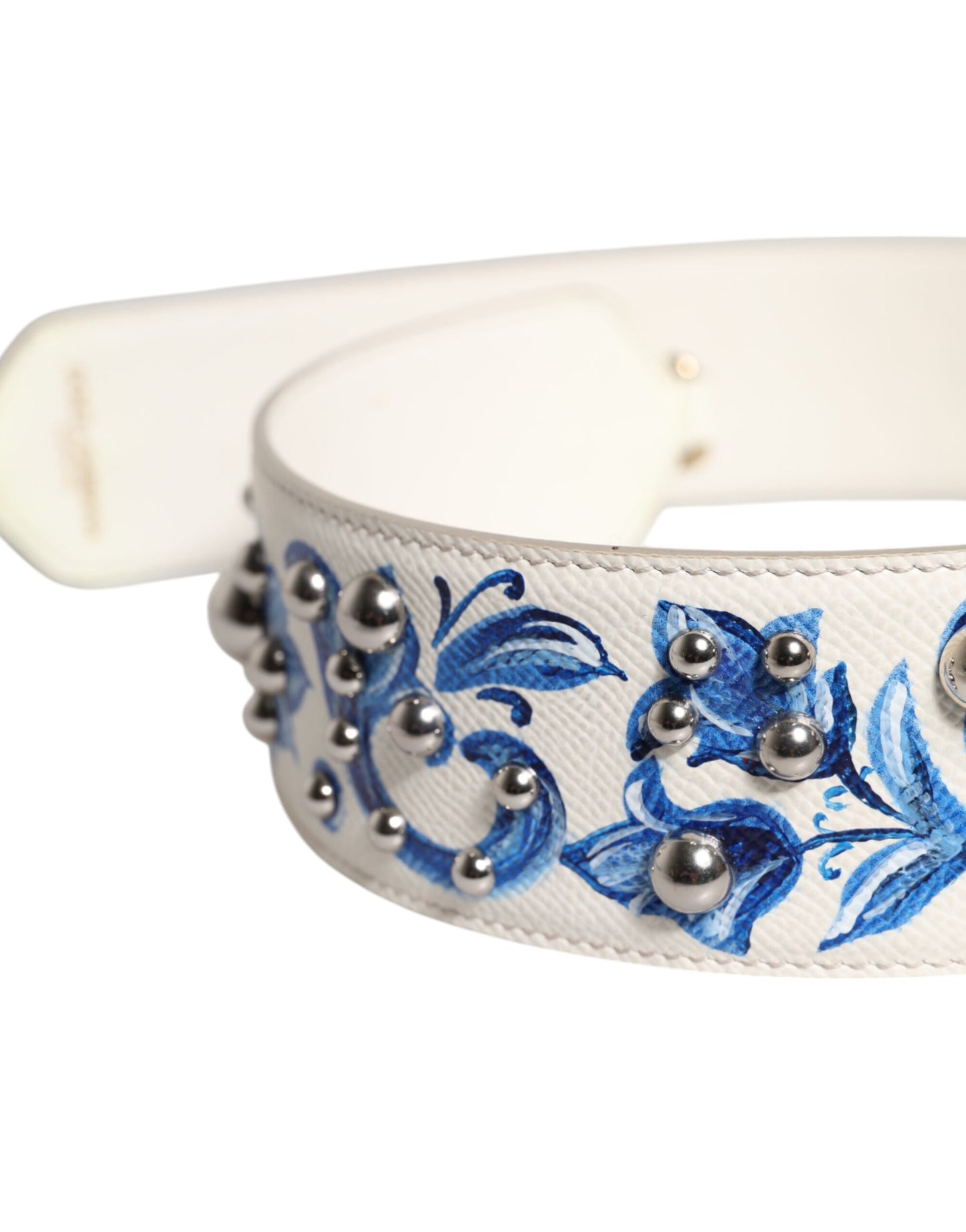 Bandoulière cloutée en cuir à fleurs blanches et bleues Dolce & Gabbana
