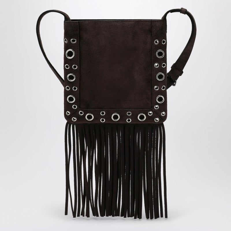 Valentino Garavani Nellcôte Brown Suede Bag With Fringes And Studs