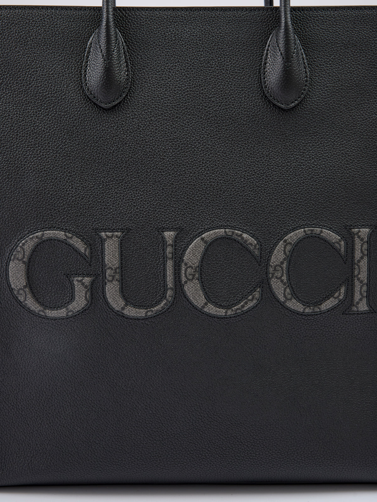 Gucci Black Leather Logo Medium Tote Bag at The Platonist