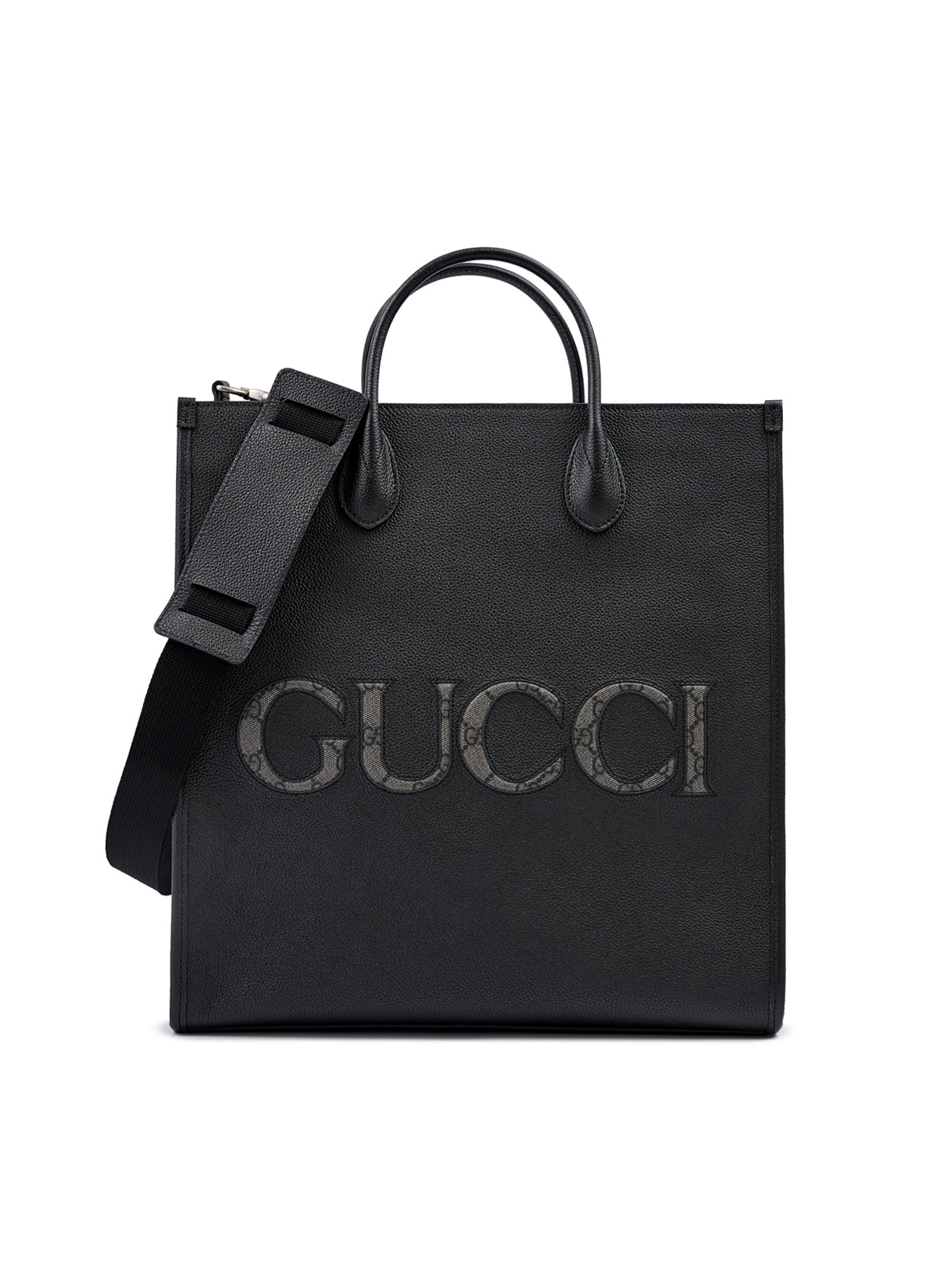 Gucci Black Leather Logo Medium Tote Bag at The Platonist