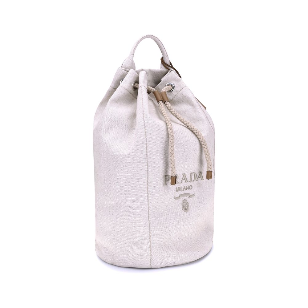 Prada Linen Bucket Bag at The Platonist