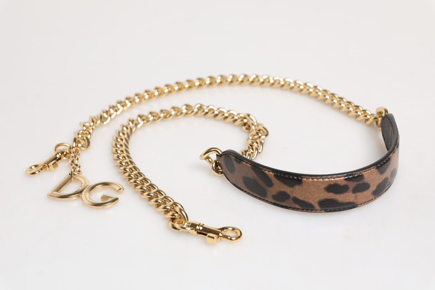 Dolce & Gabbana Brauner Leopard Gold Messing Kette Accessoire Schultergurt